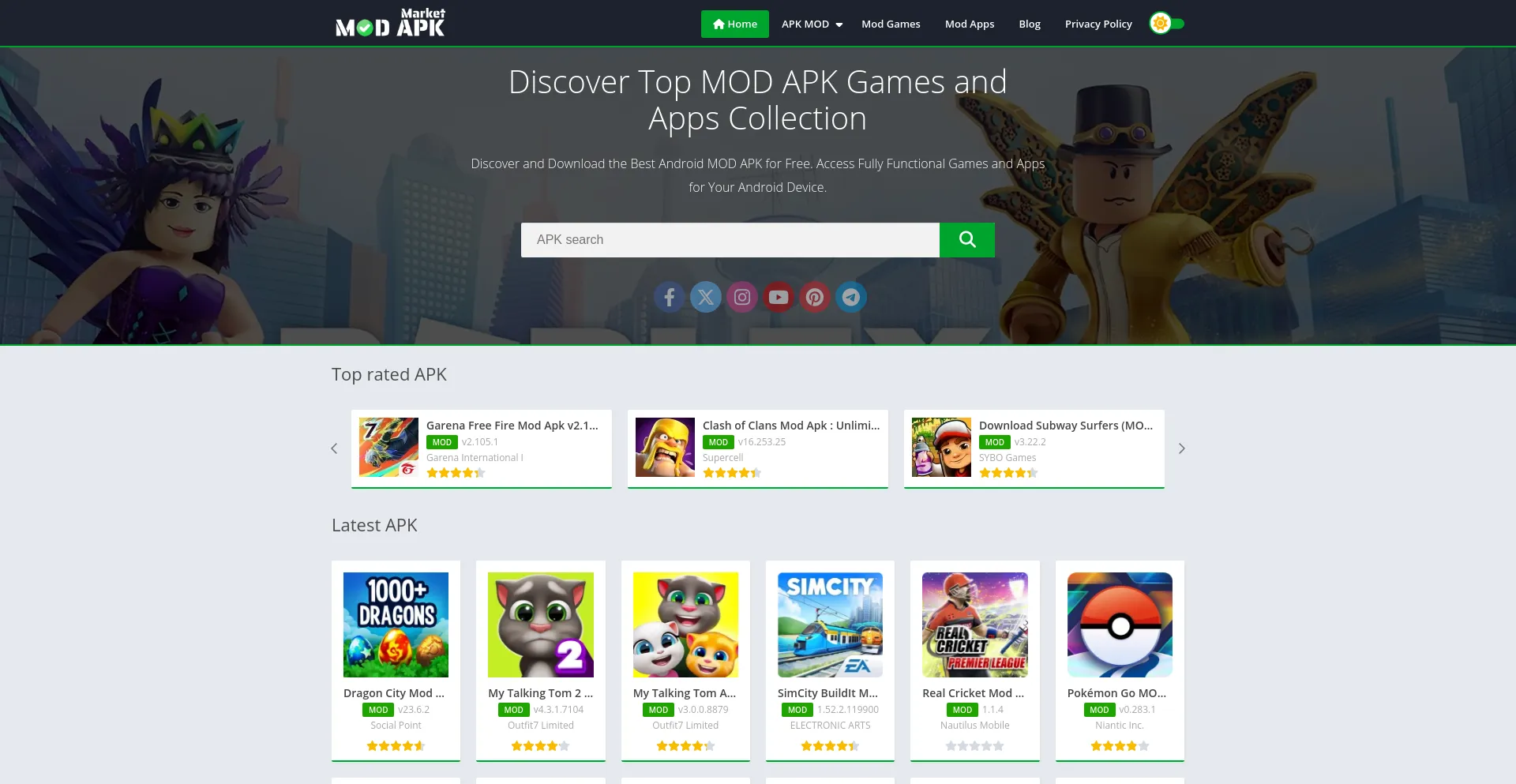 Screenshot of modapkmarket.com homepage