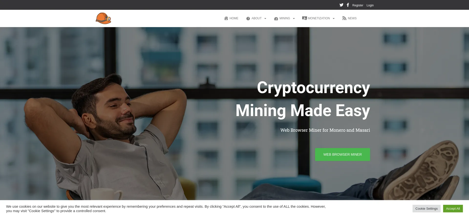 Screenshot of monerominer.rocks homepage