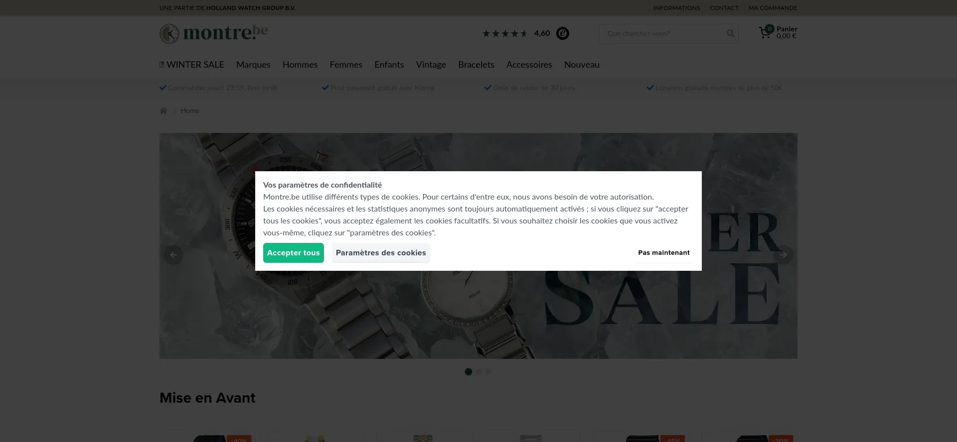 Screenshot of montre.be homepage