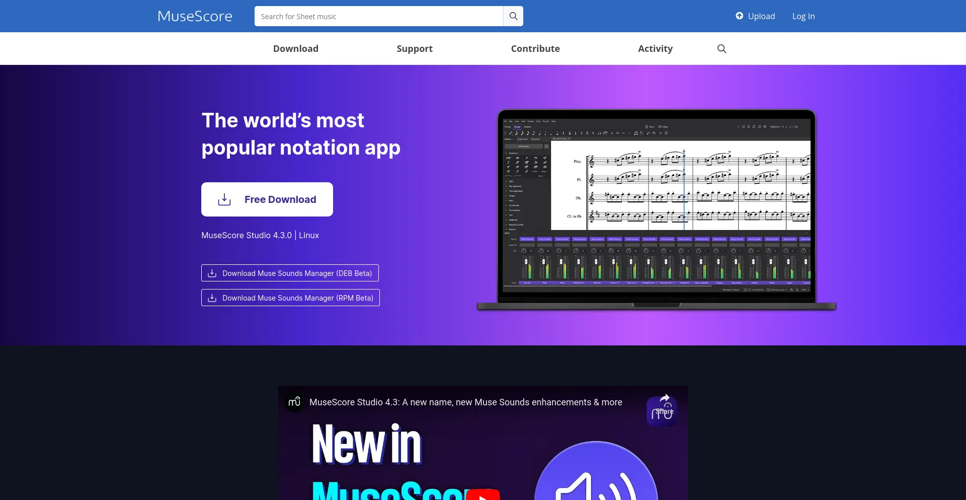 Screenshot of musescore.org homepage