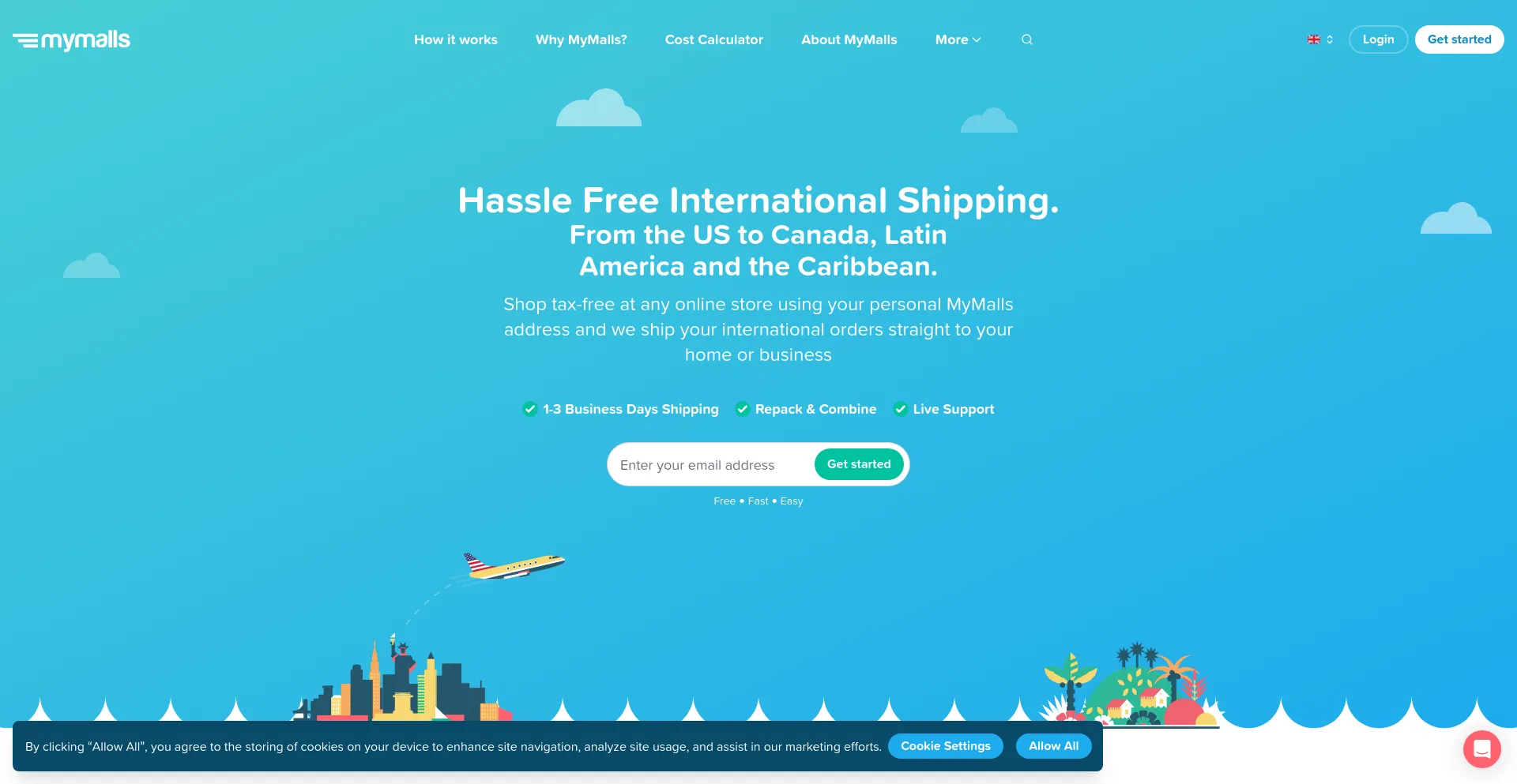 Screenshot of mymalls.com homepage