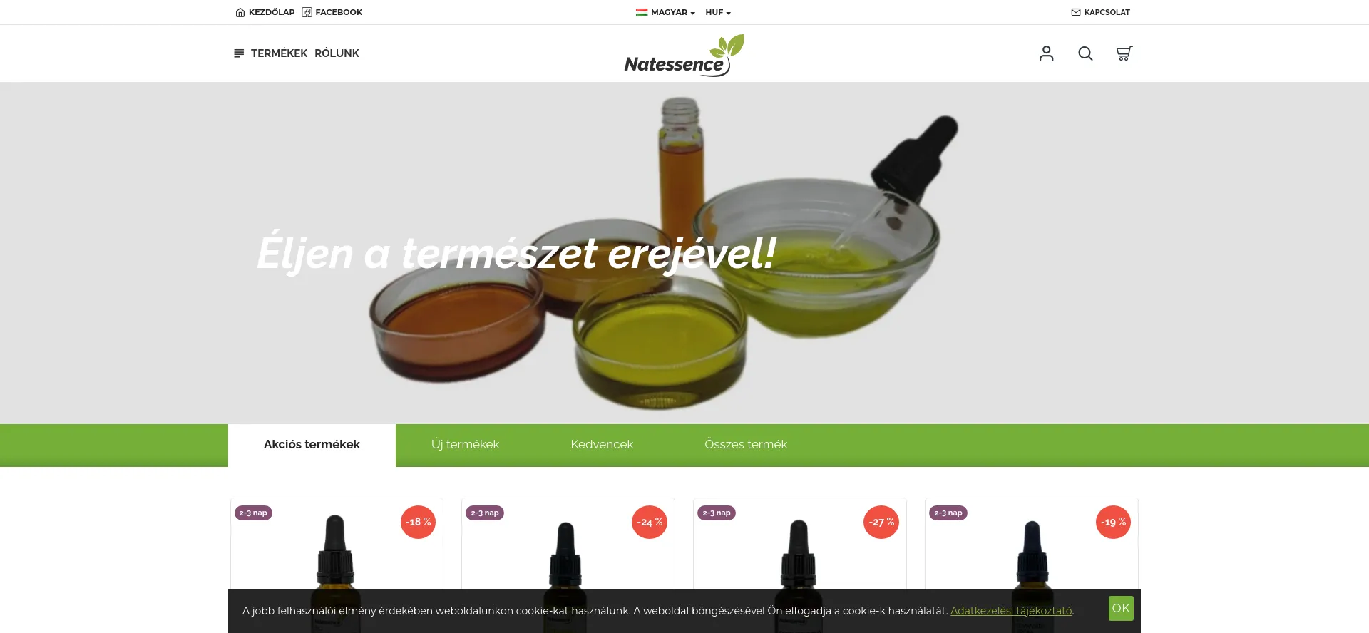 Screenshot of natessence.hu homepage