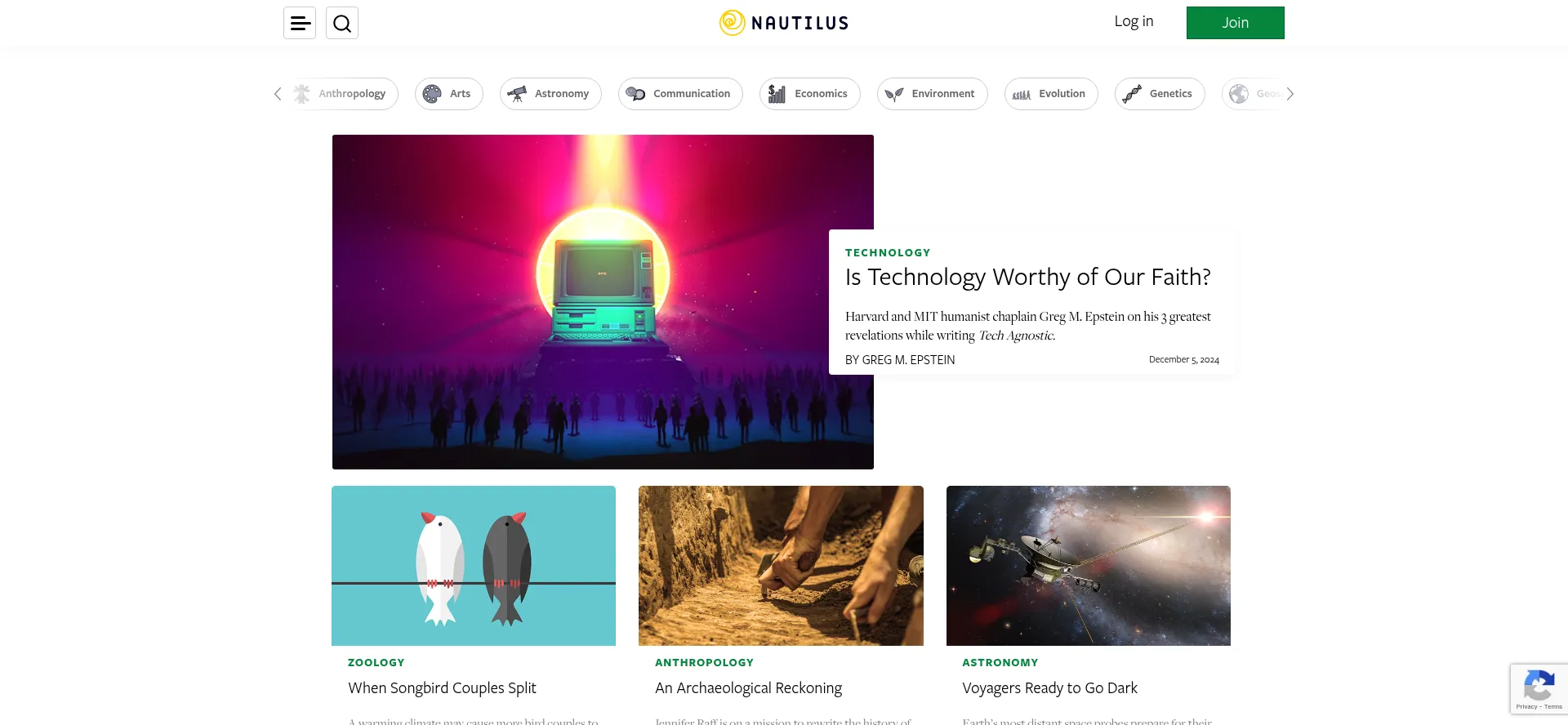 Screenshot of nautil.us homepage
