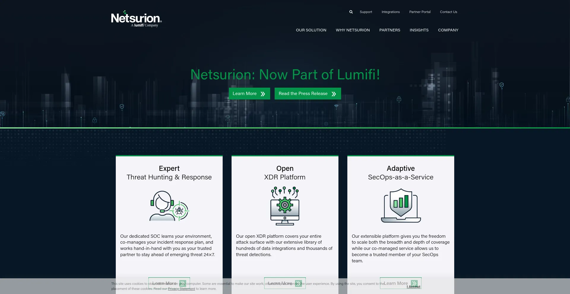Screenshot of netsurion.com homepage