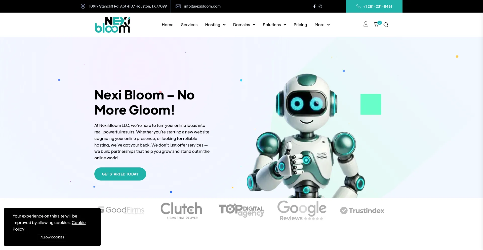 Screenshot of nexibloom.com homepage