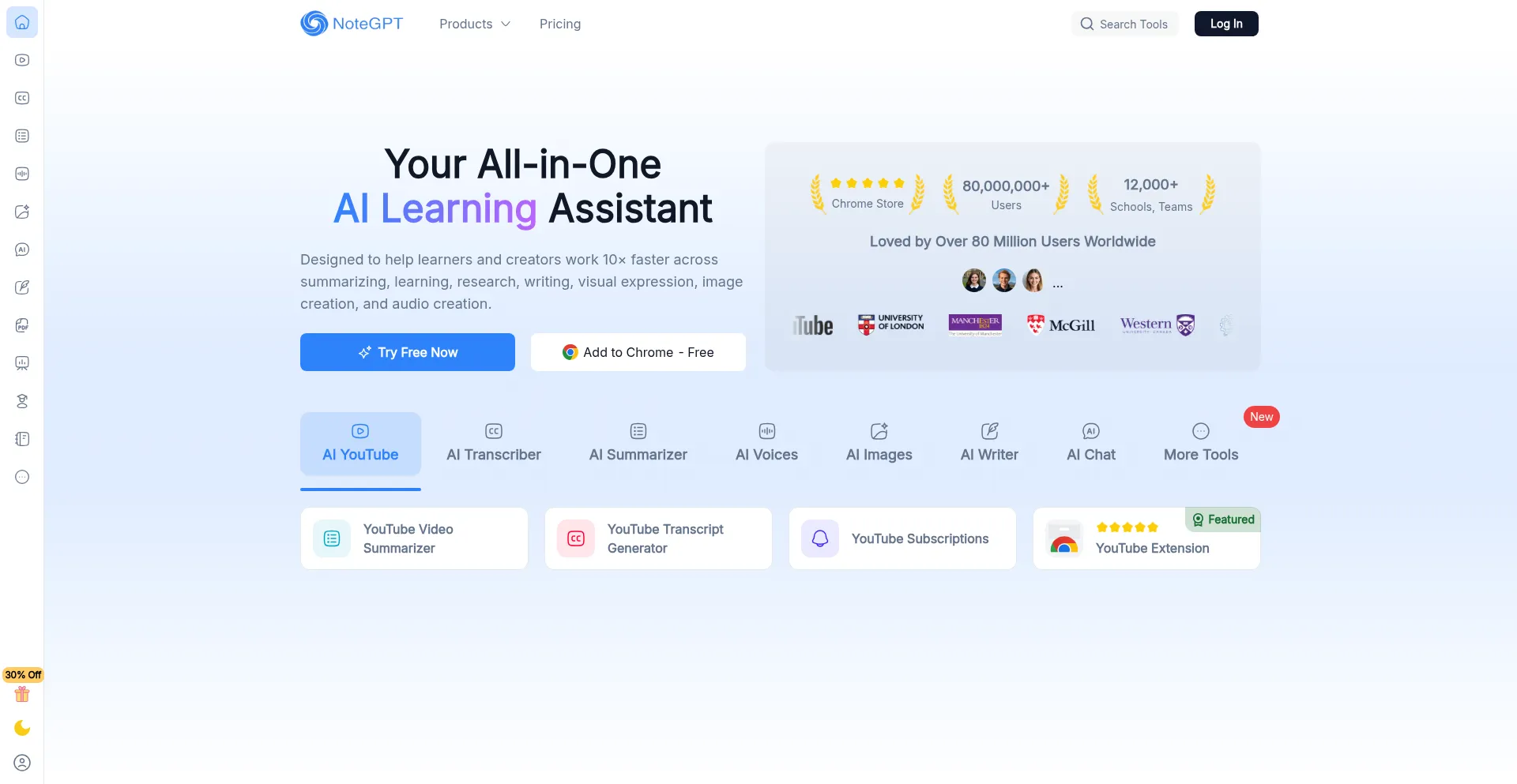 Screenshot of notegpt.io homepage