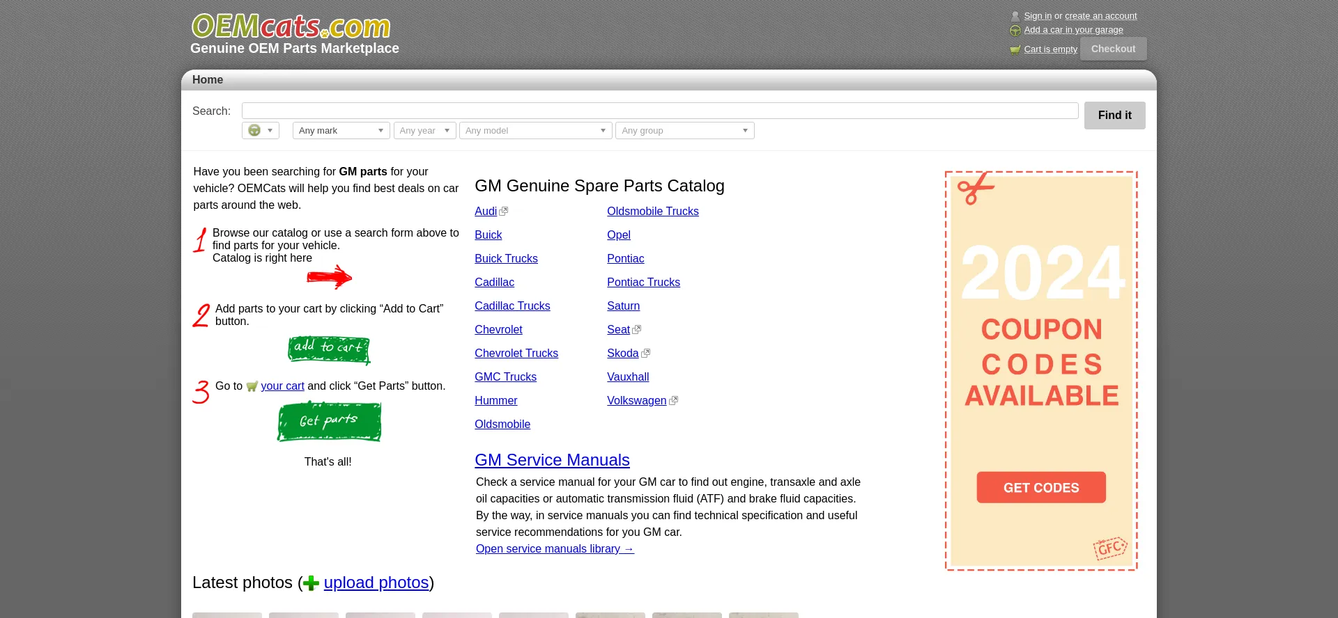 Screenshot of oemcats.com homepage