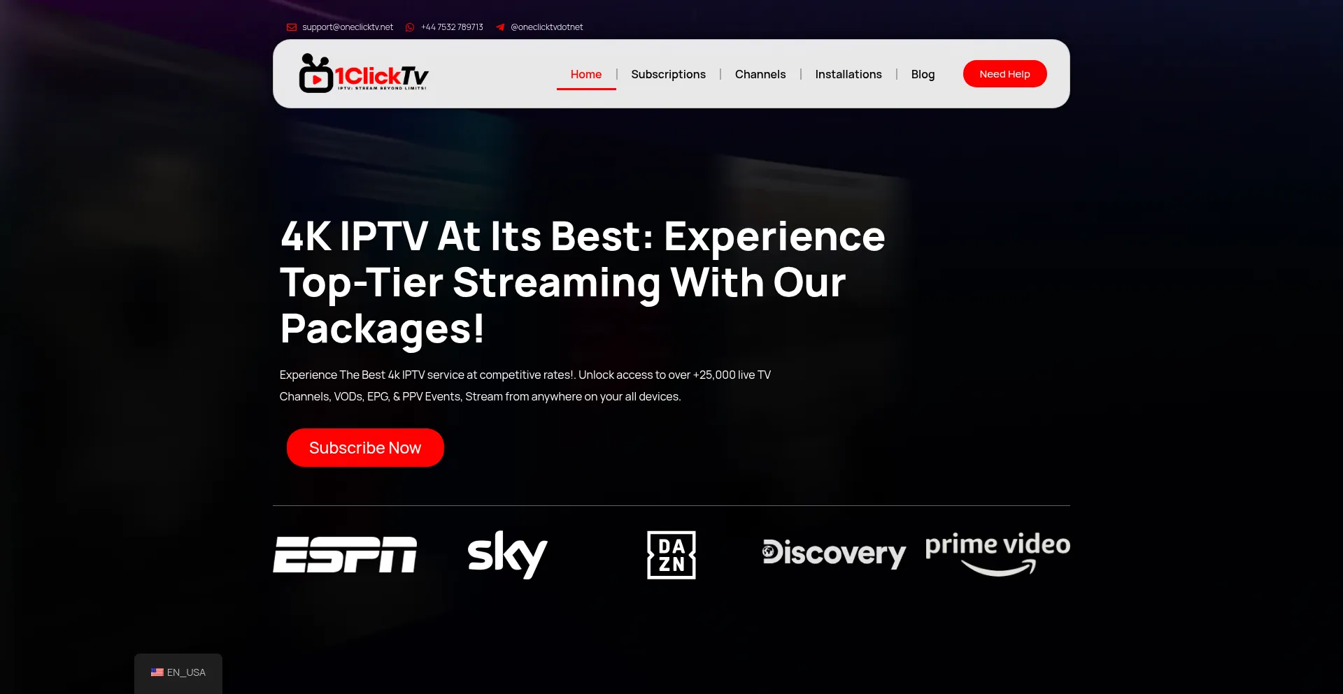 Screenshot of oneclicktv.net homepage