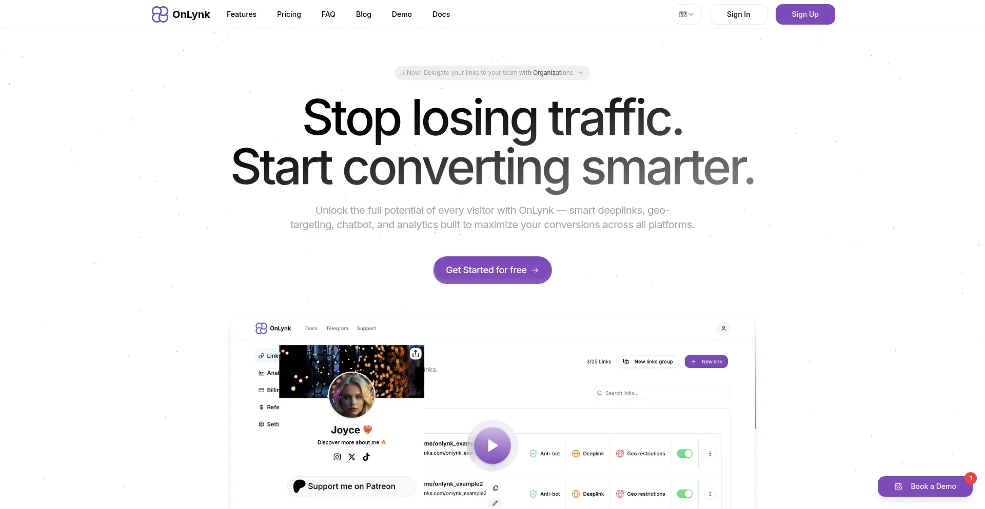 Screenshot of onlynk.me homepage