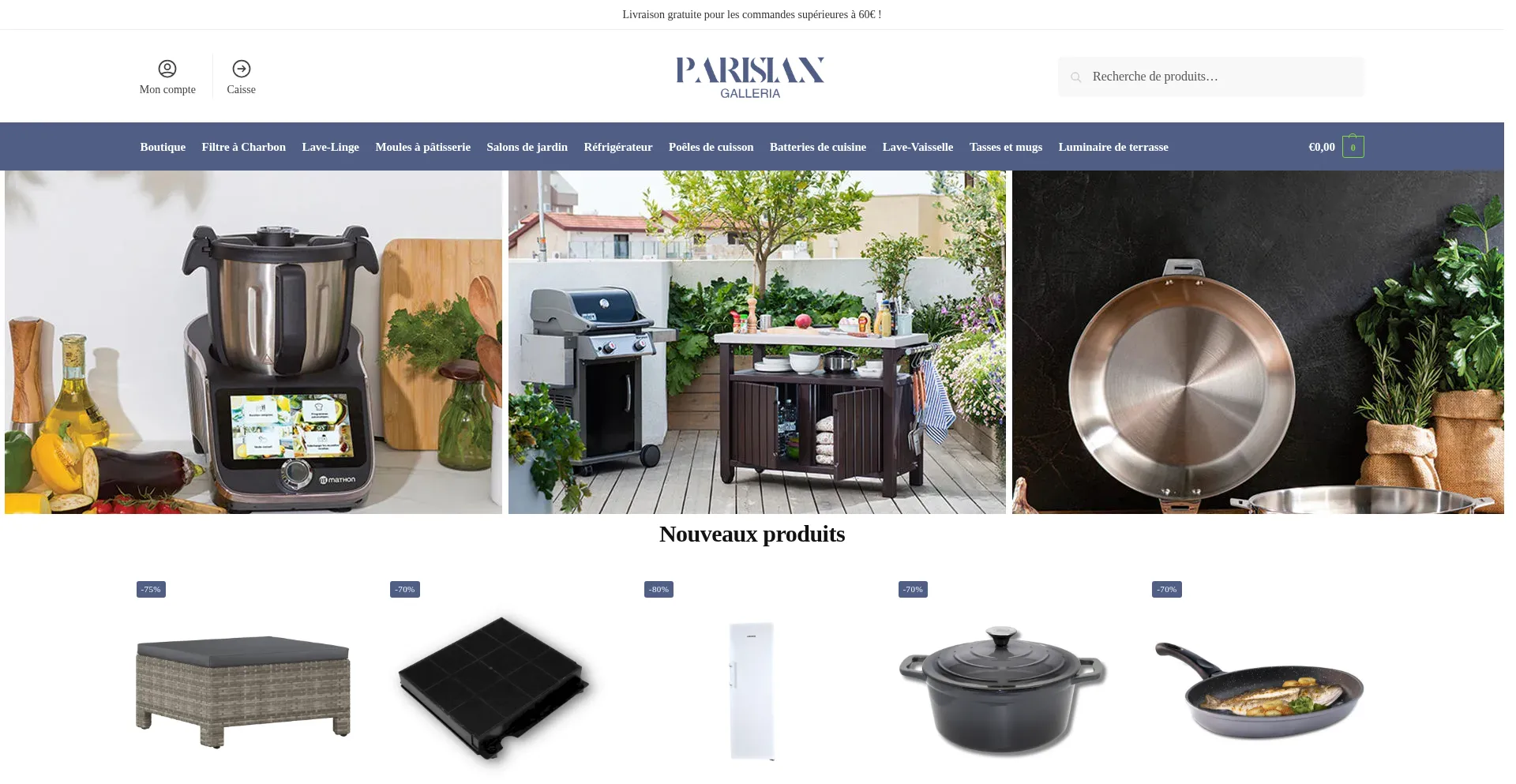 Screenshot of parisiangalleria.com homepage