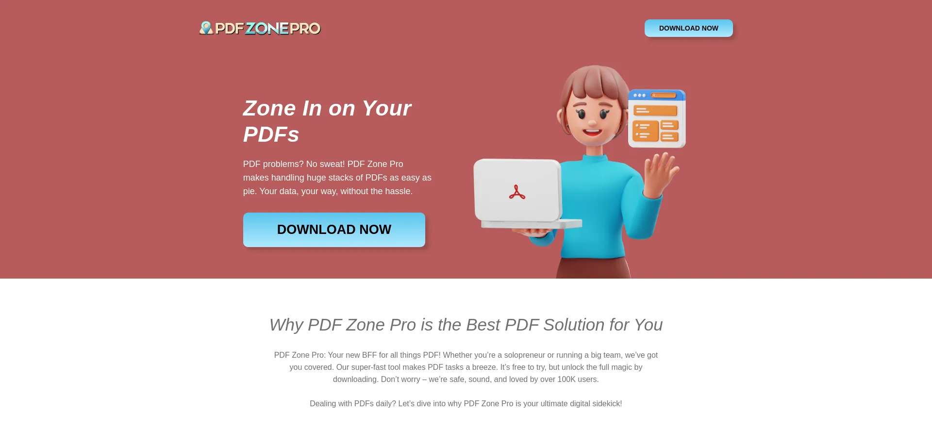 Screenshot of pdfzonepro.com homepage
