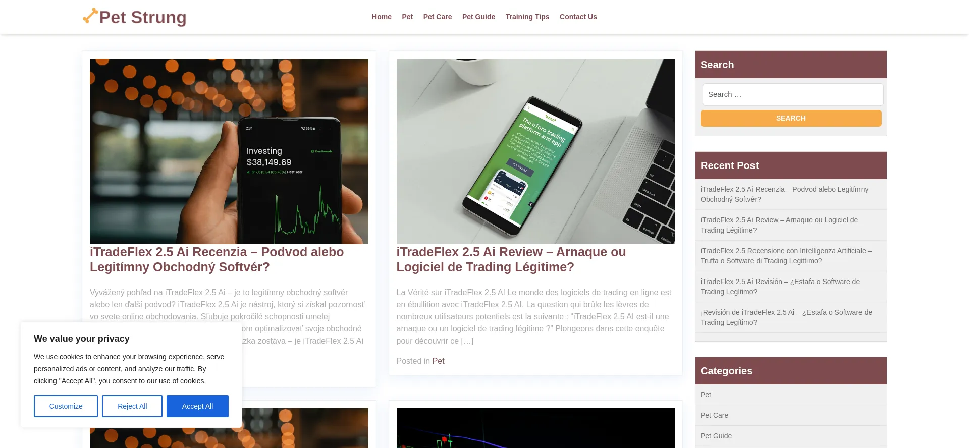 Screenshot of petstrung.com homepage