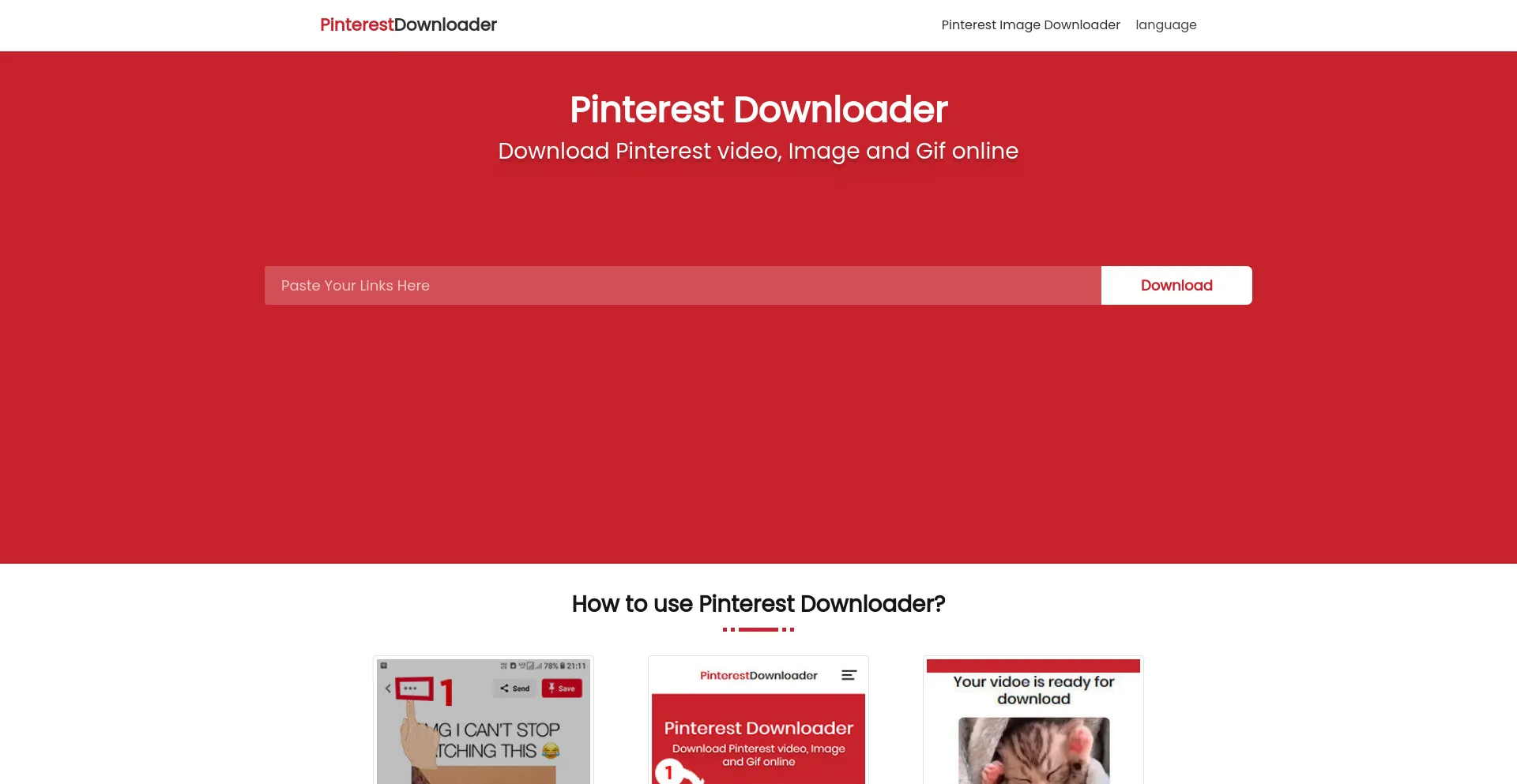 Screenshot of pinterestdownloader.com homepage