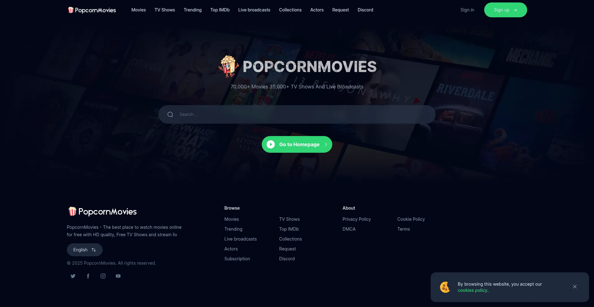 Screenshot of popcornmovies.org homepage