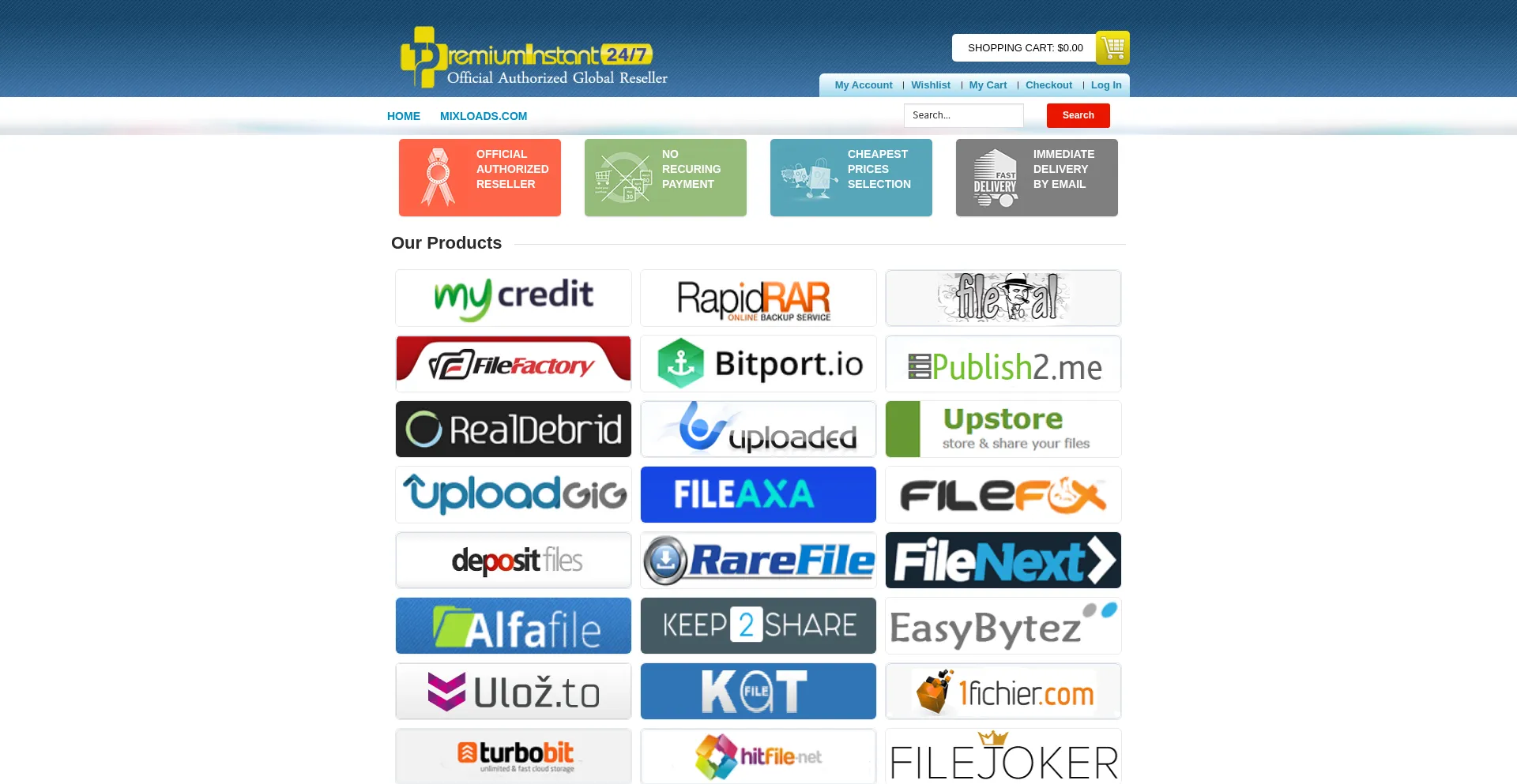 Screenshot of premiuminstant.com homepage