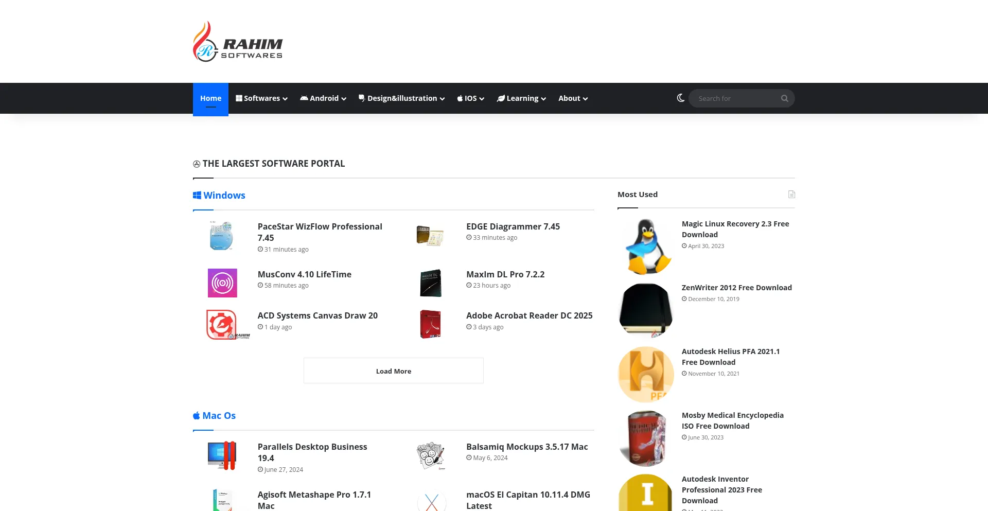 Screenshot of rahim-soft.com homepage