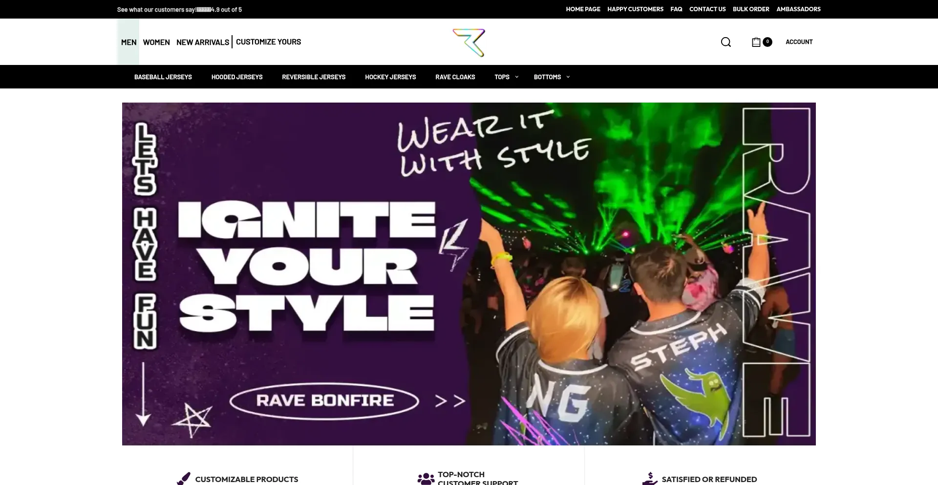 Screenshot of ravebonfire.com homepage