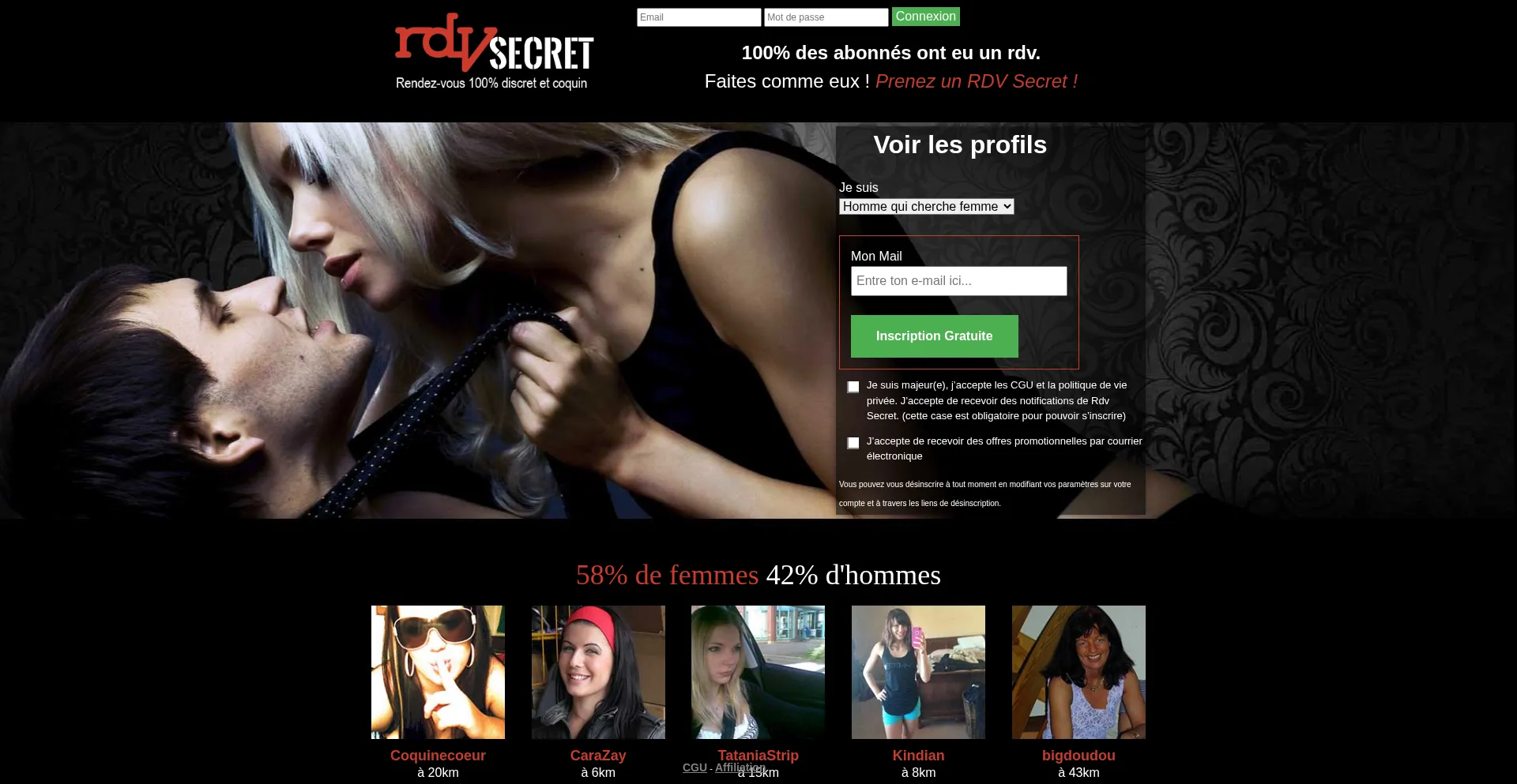 Screenshot of rdvsecret.com homepage