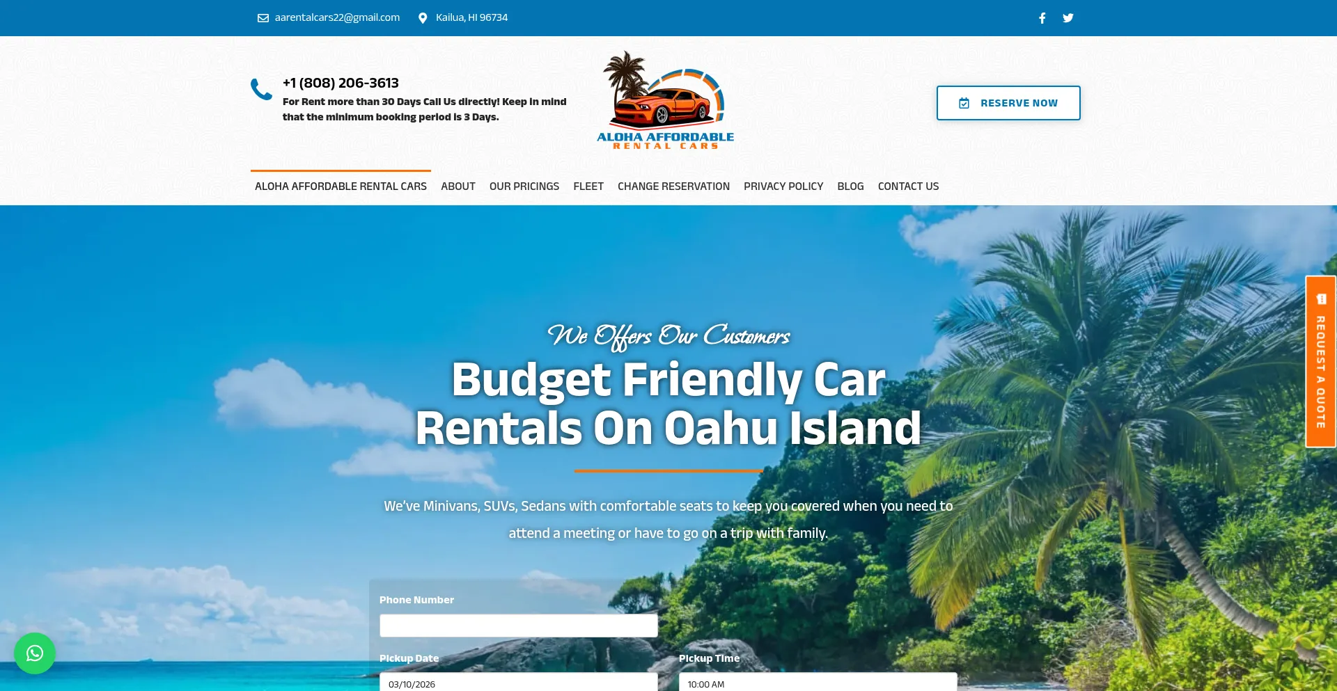 Screenshot of rentalcars-hawaii.com homepage
