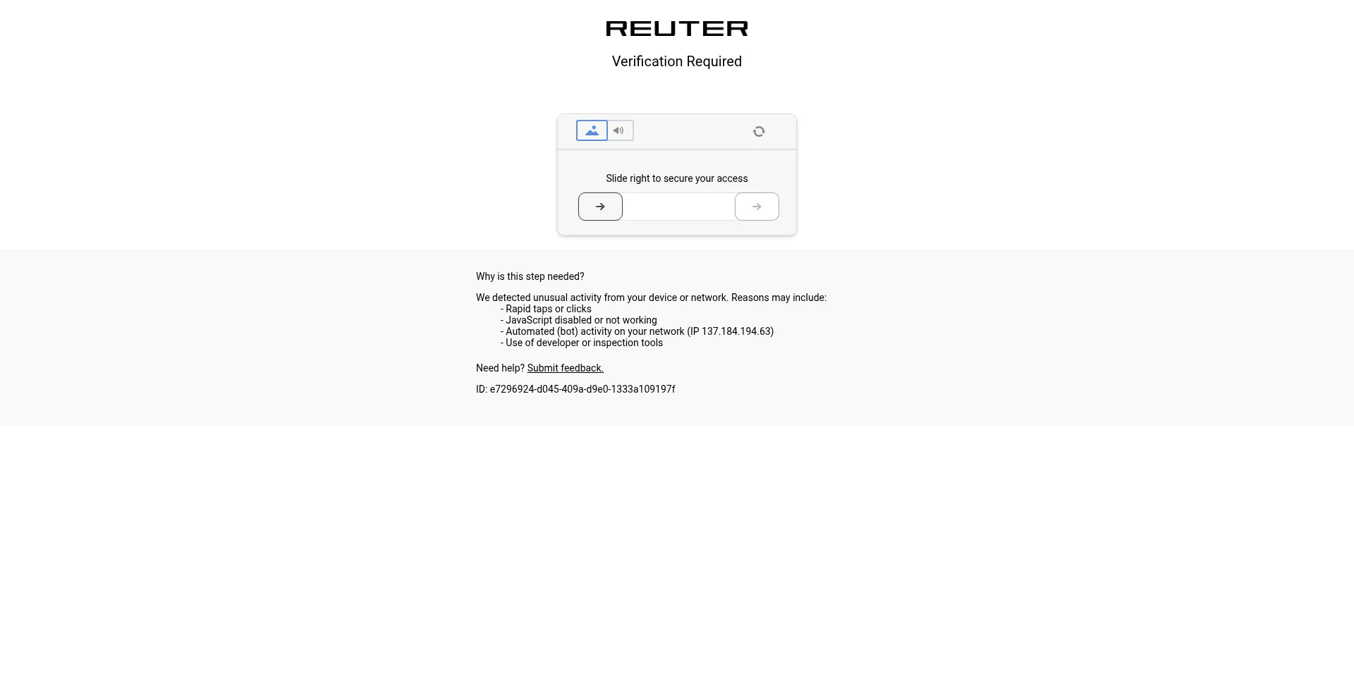 Screenshot of reuter.com homepage
