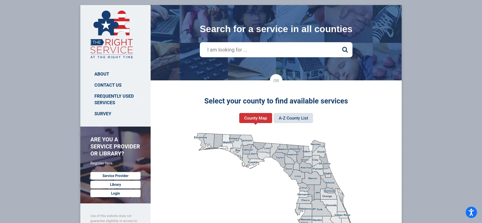 Screenshot of rightservicefl.org homepage