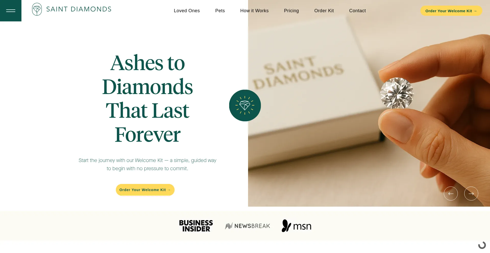 Screenshot of saintdiamonds.com homepage