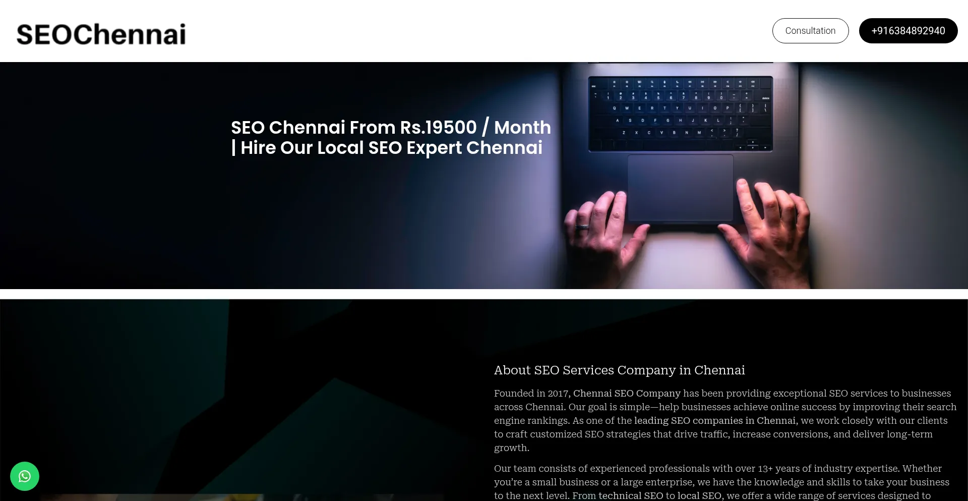 Screenshot of seochennai.in homepage