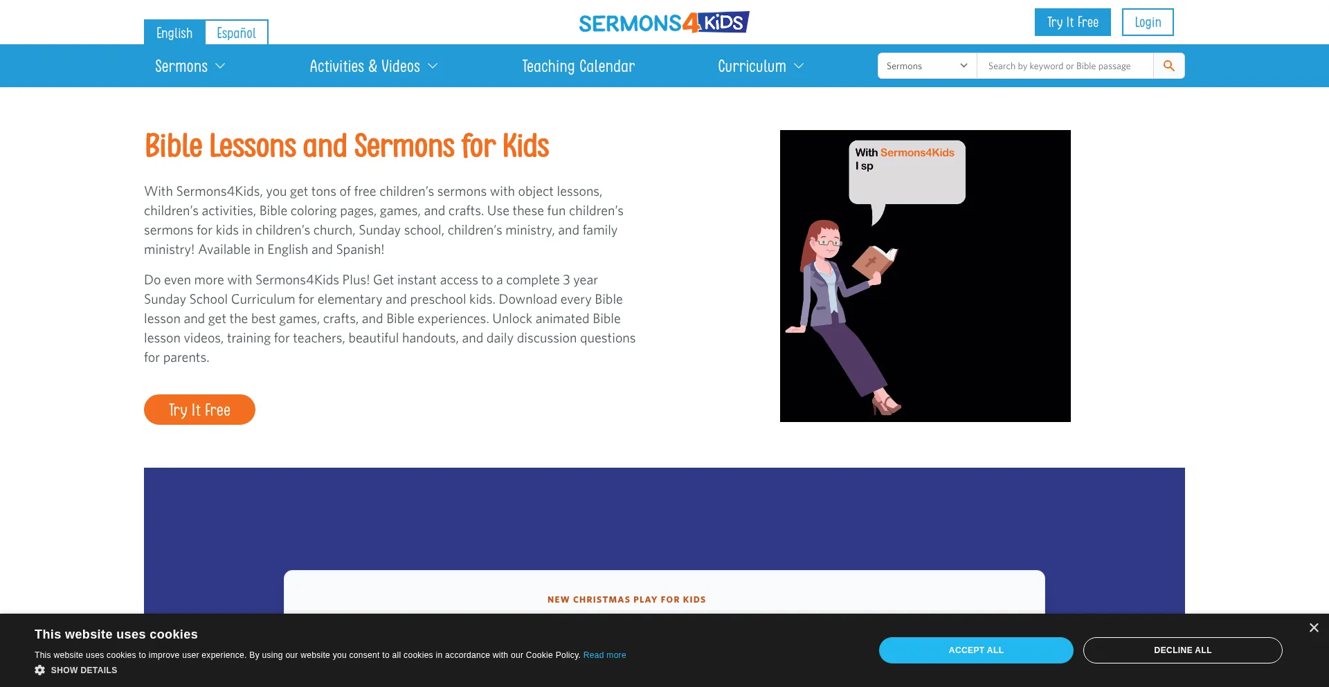 Screenshot of sermons4kids.com homepage