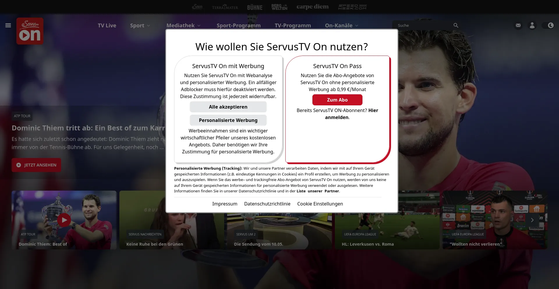 Screenshot of servustv.com homepage
