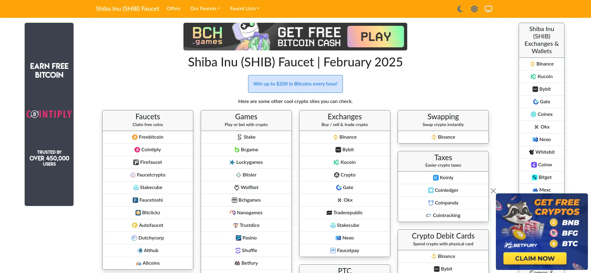 Screenshot of shibainufaucet.com homepage
