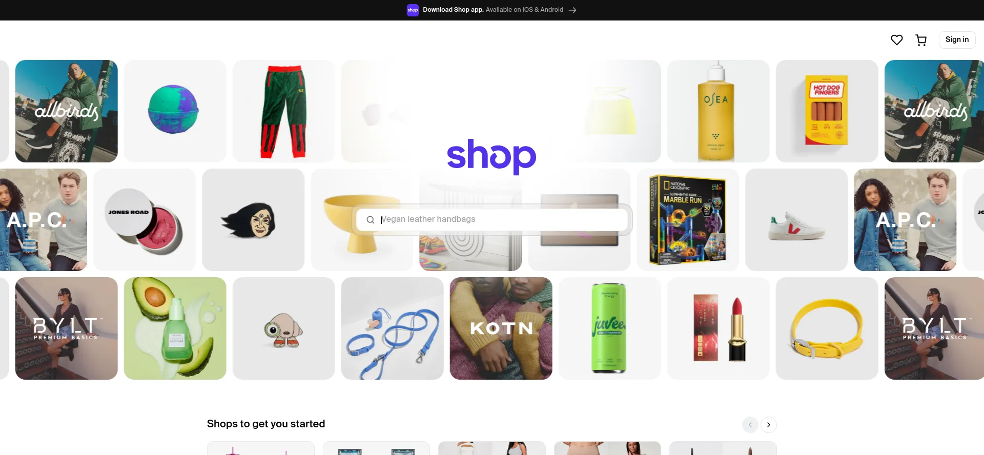 Screenshot of shop.app homepage