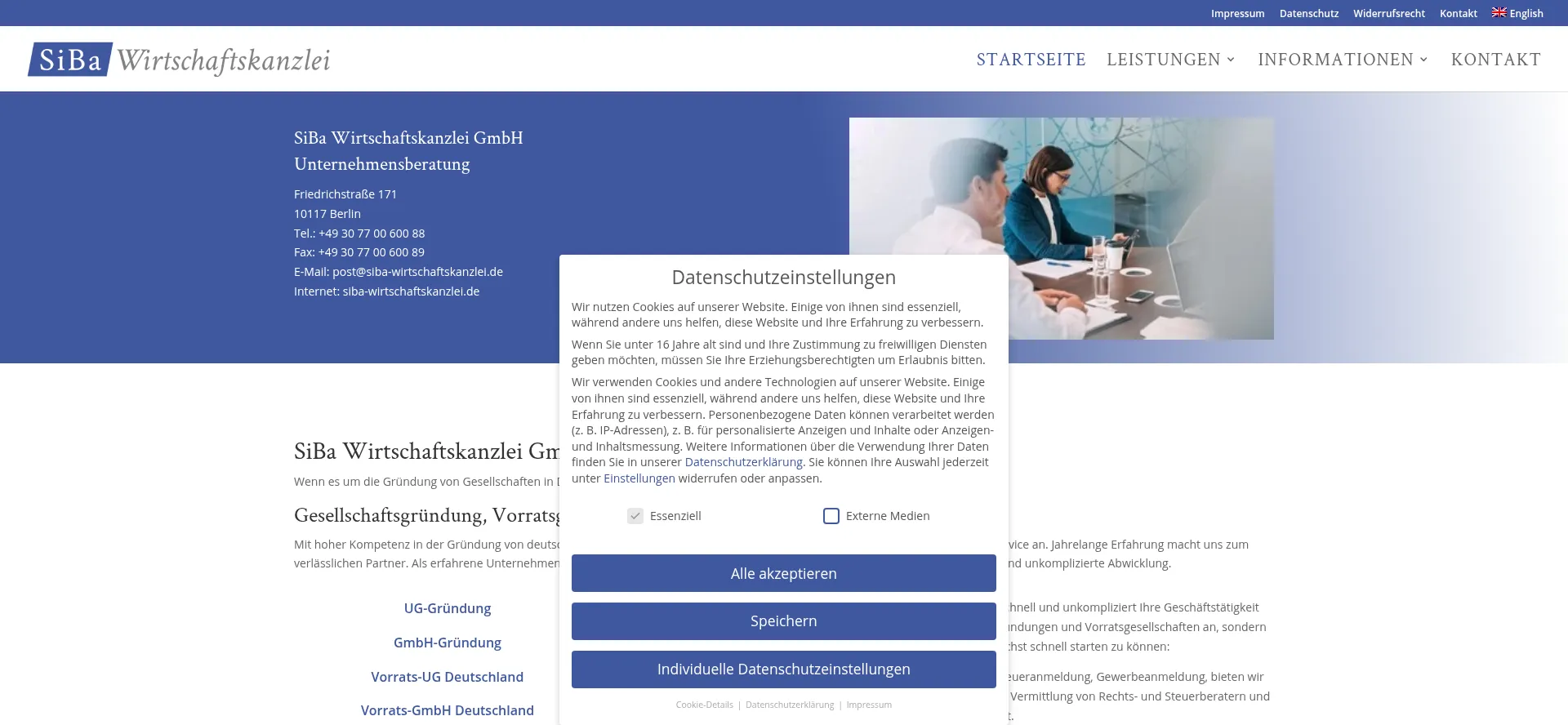 Screenshot of siba-wirtschaftskanzlei.de homepage