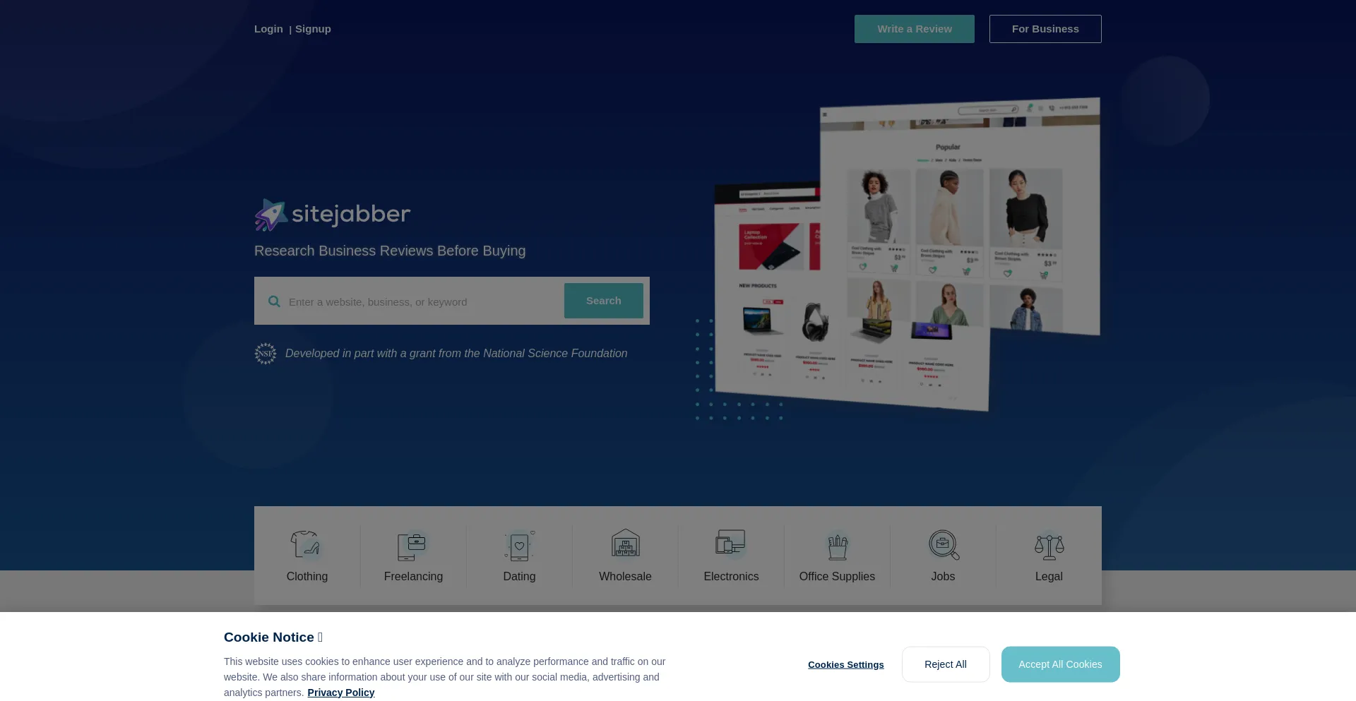 Screenshot of sitejabber.com homepage