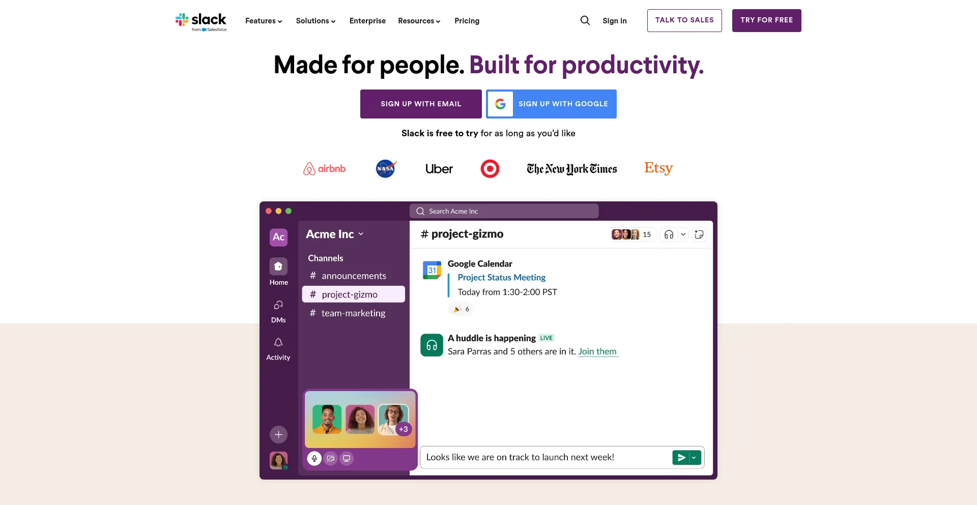 Screenshot of slack.com homepage