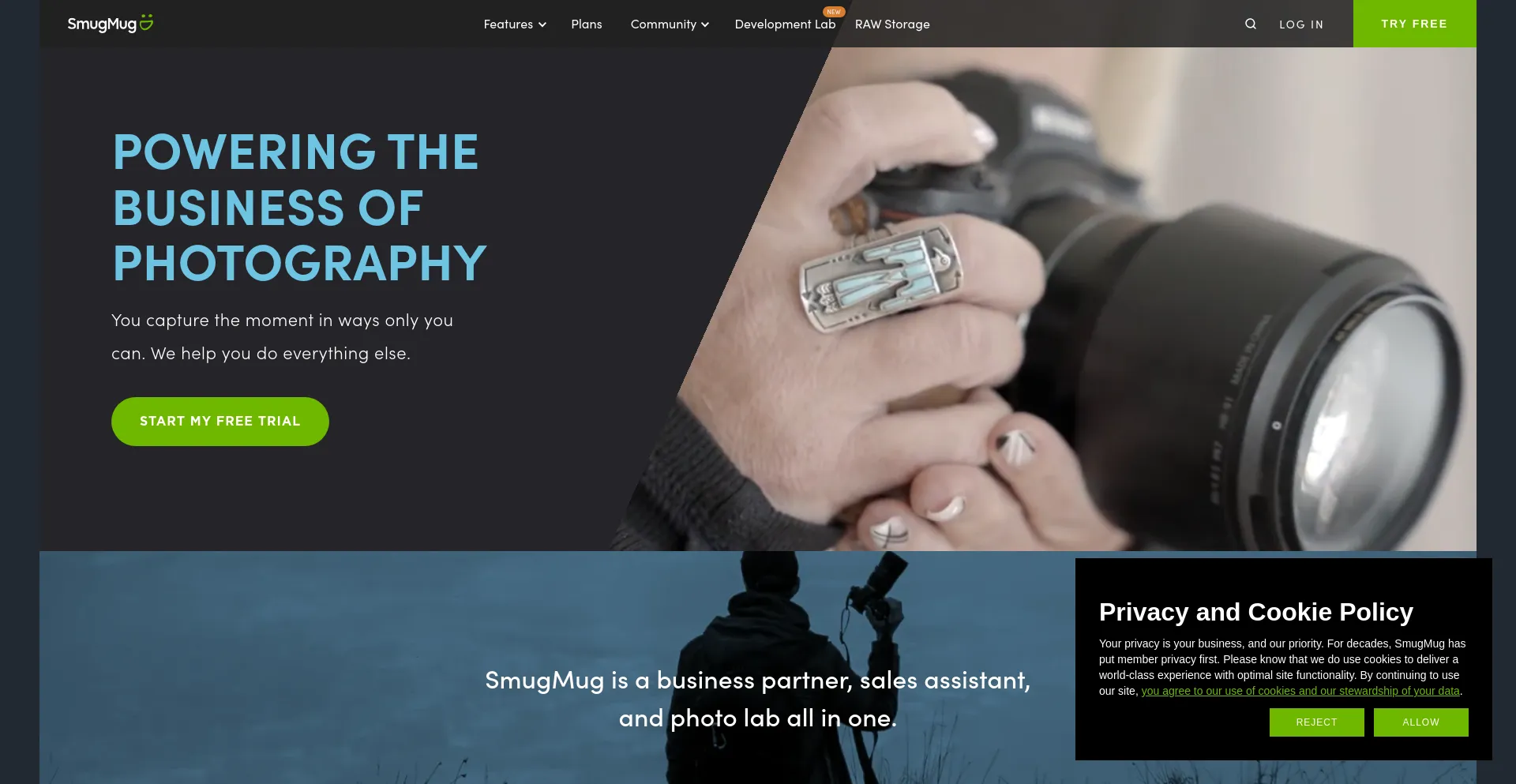 Screenshot of smugmug.com homepage