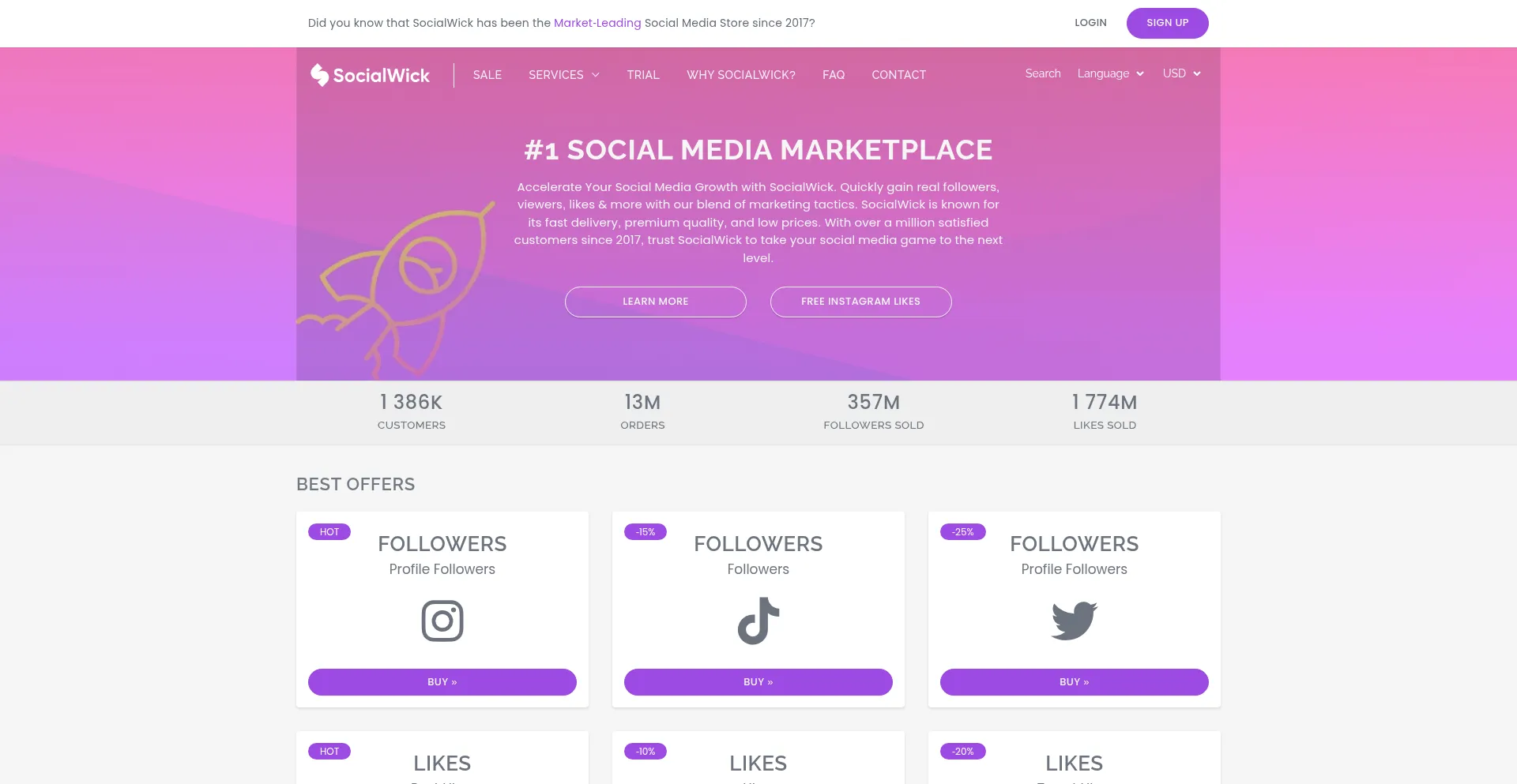 Screenshot of socialwick.com homepage