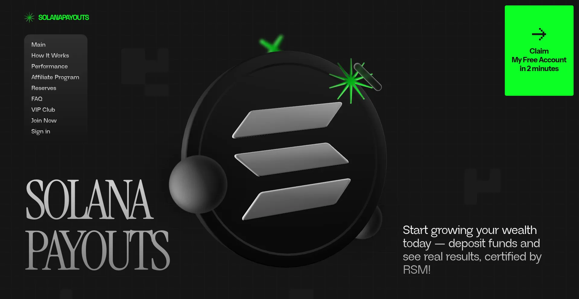 Screenshot of solanapayouts.com homepage