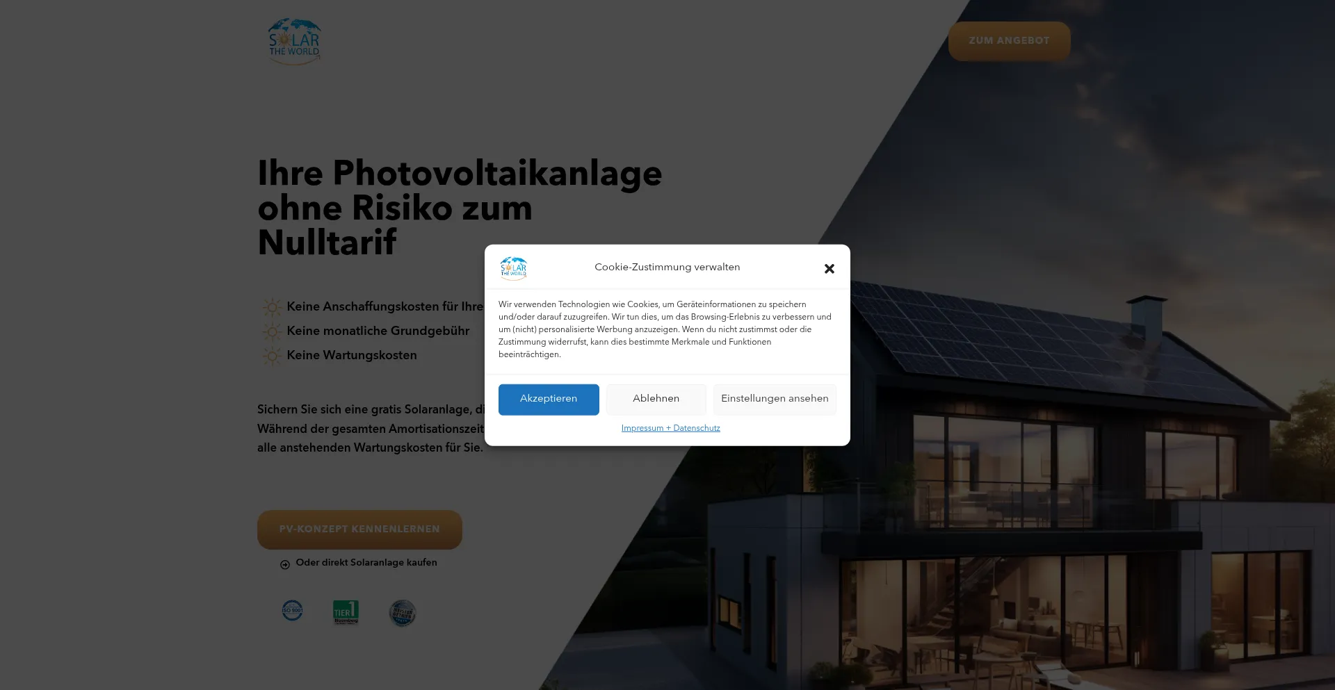 Screenshot of solartheworld.de homepage