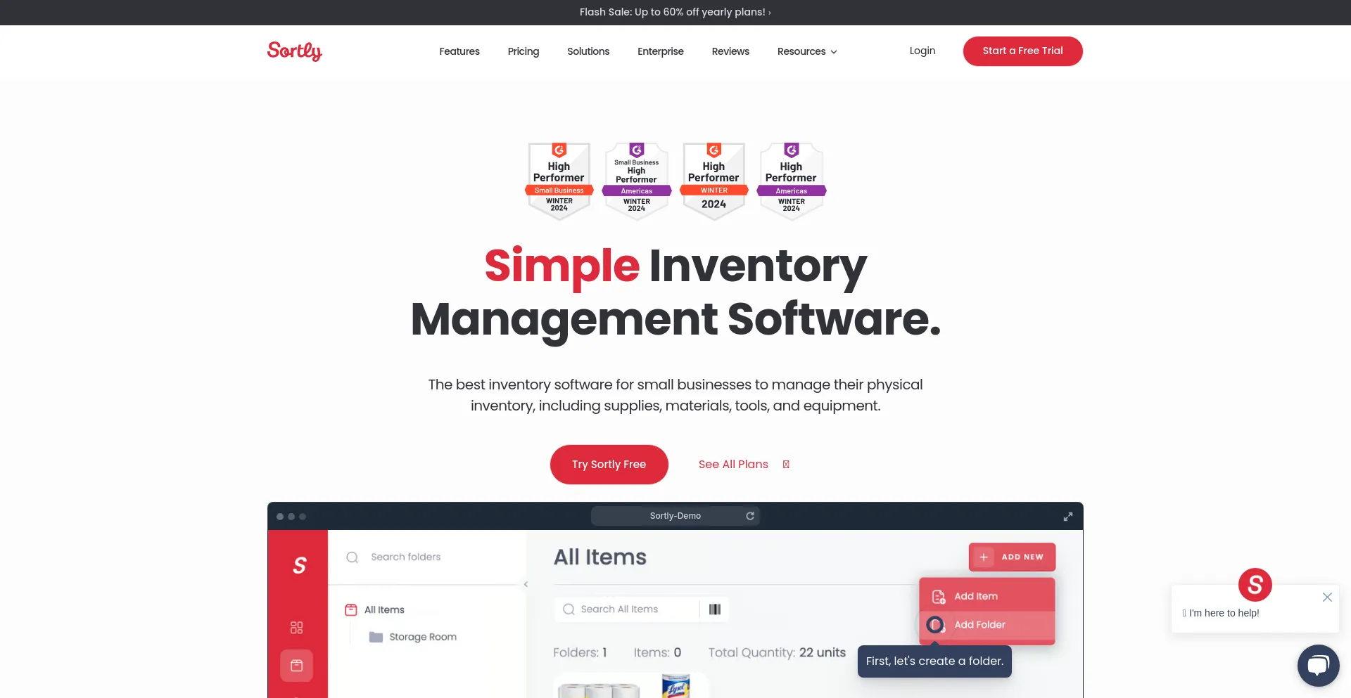 Screenshot of sortly.com homepage