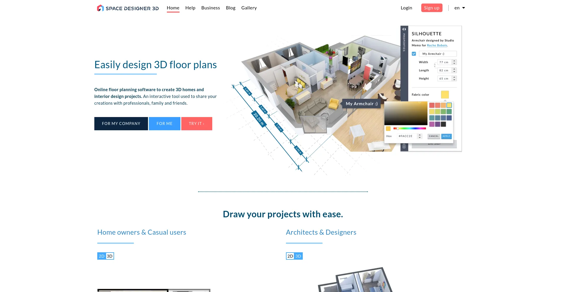 Screenshot of spacedesigner3d.com homepage