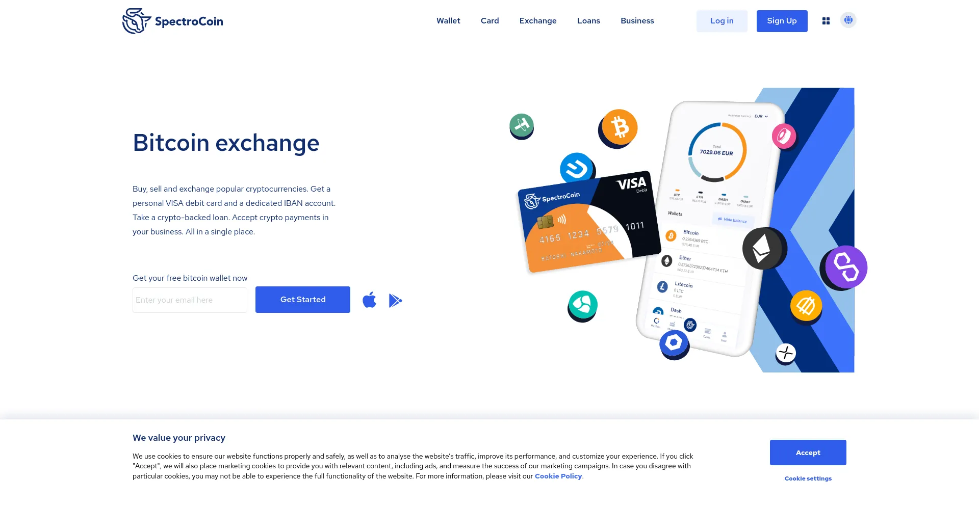 Screenshot of spectrocoin.com homepage