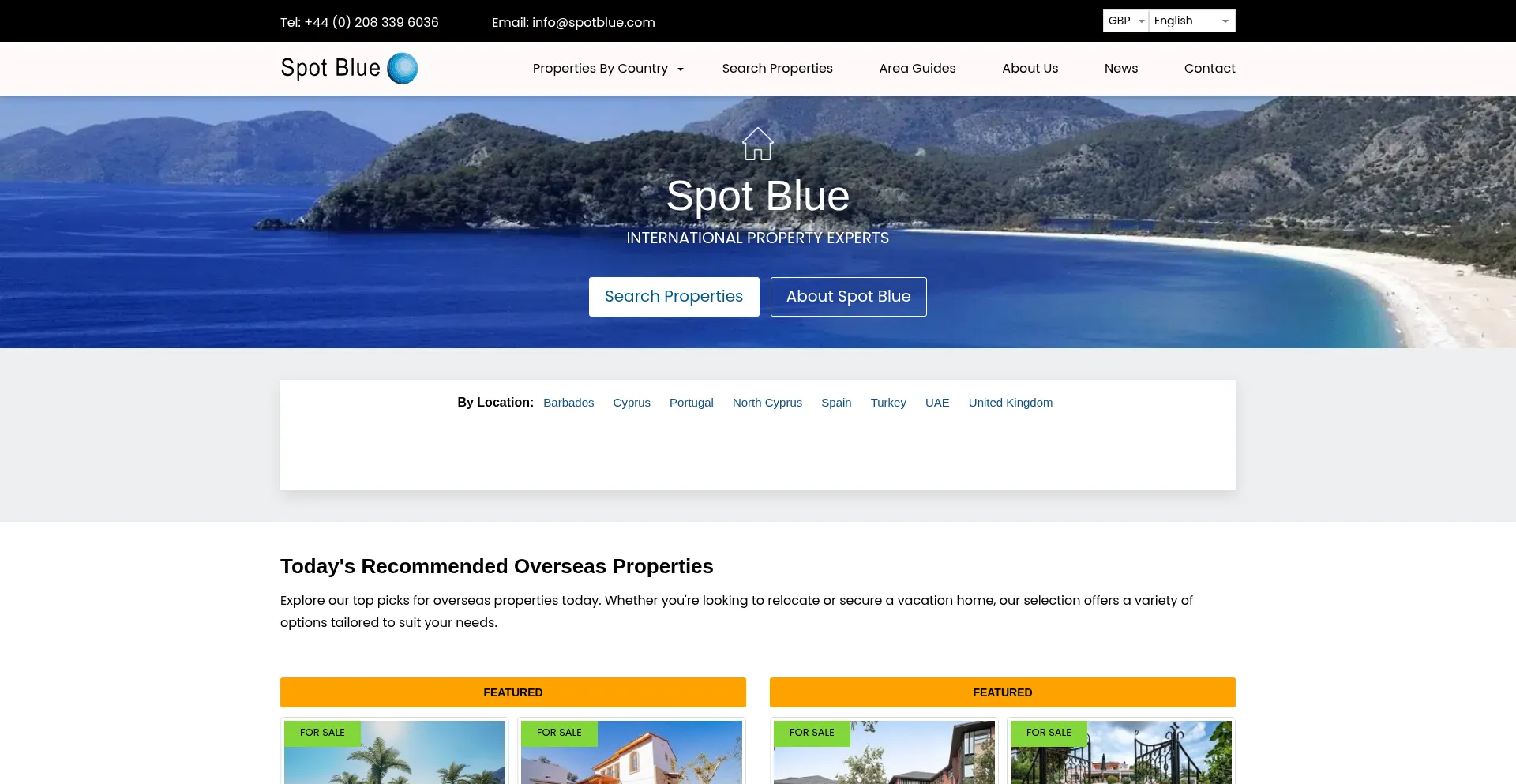 Screenshot of spotblue.com homepage