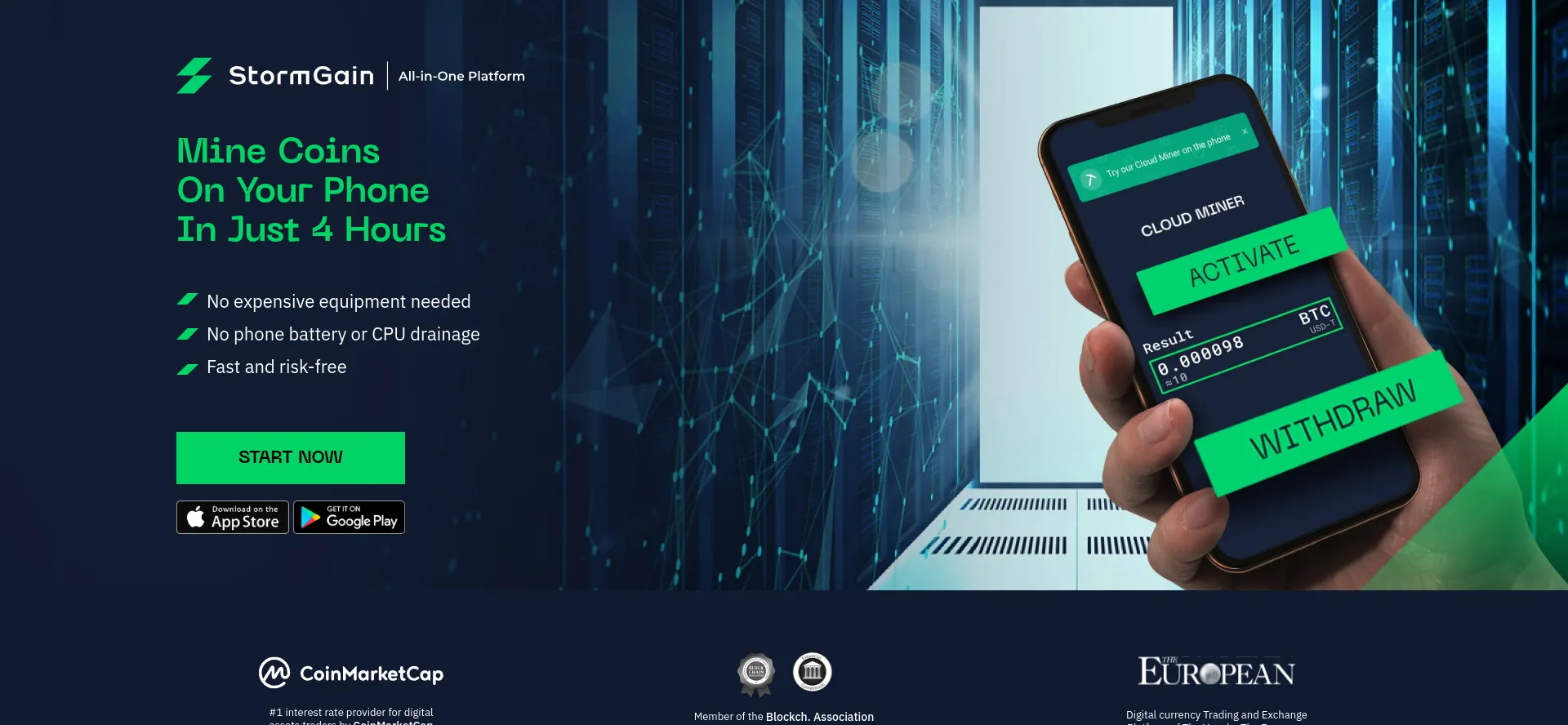 Screenshot of stormgain.global homepage