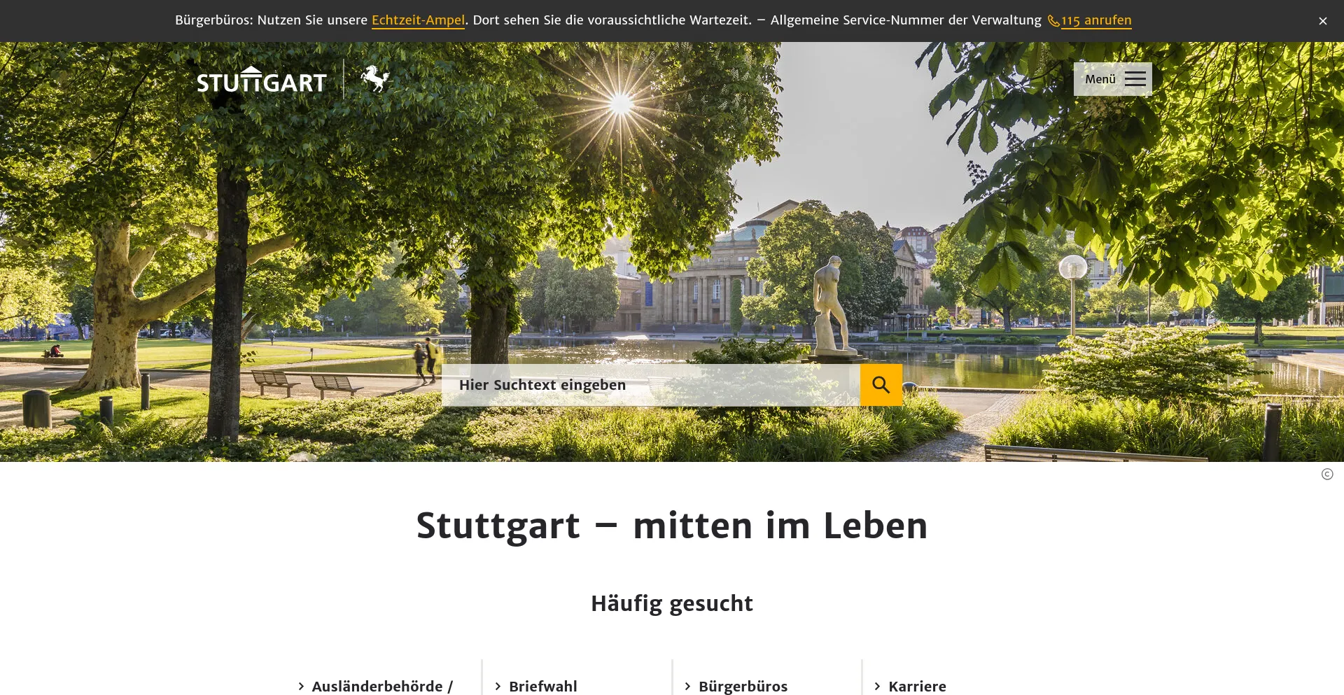 Screenshot of stuttgart.de homepage