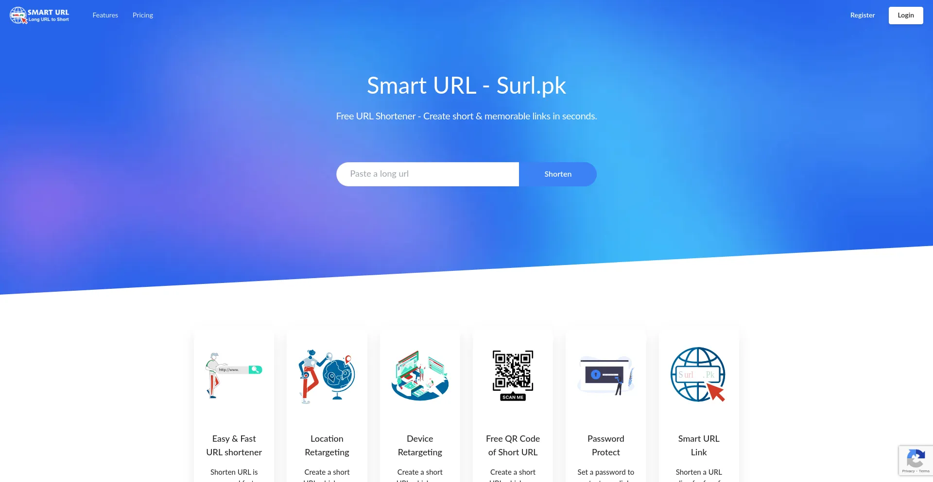 Screenshot of surl.pk homepage