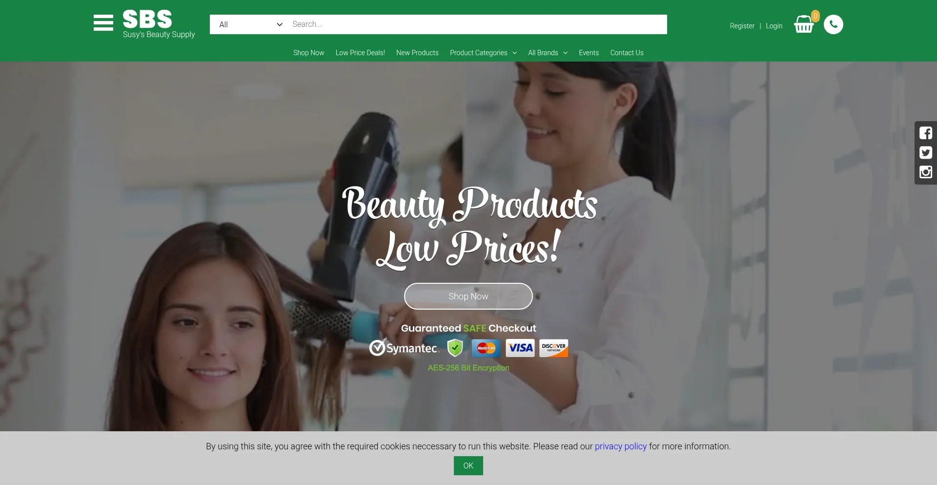 Screenshot of susysbeauty.ie homepage