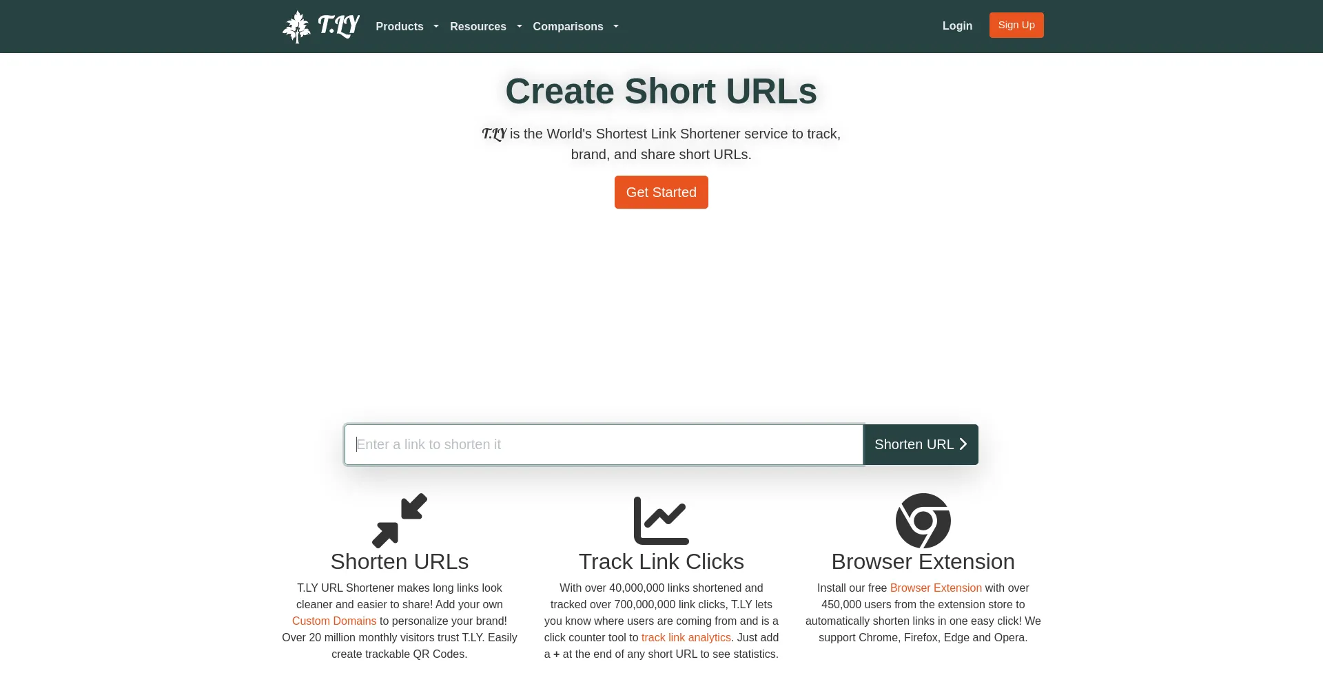 Screenshot of t.ly homepage