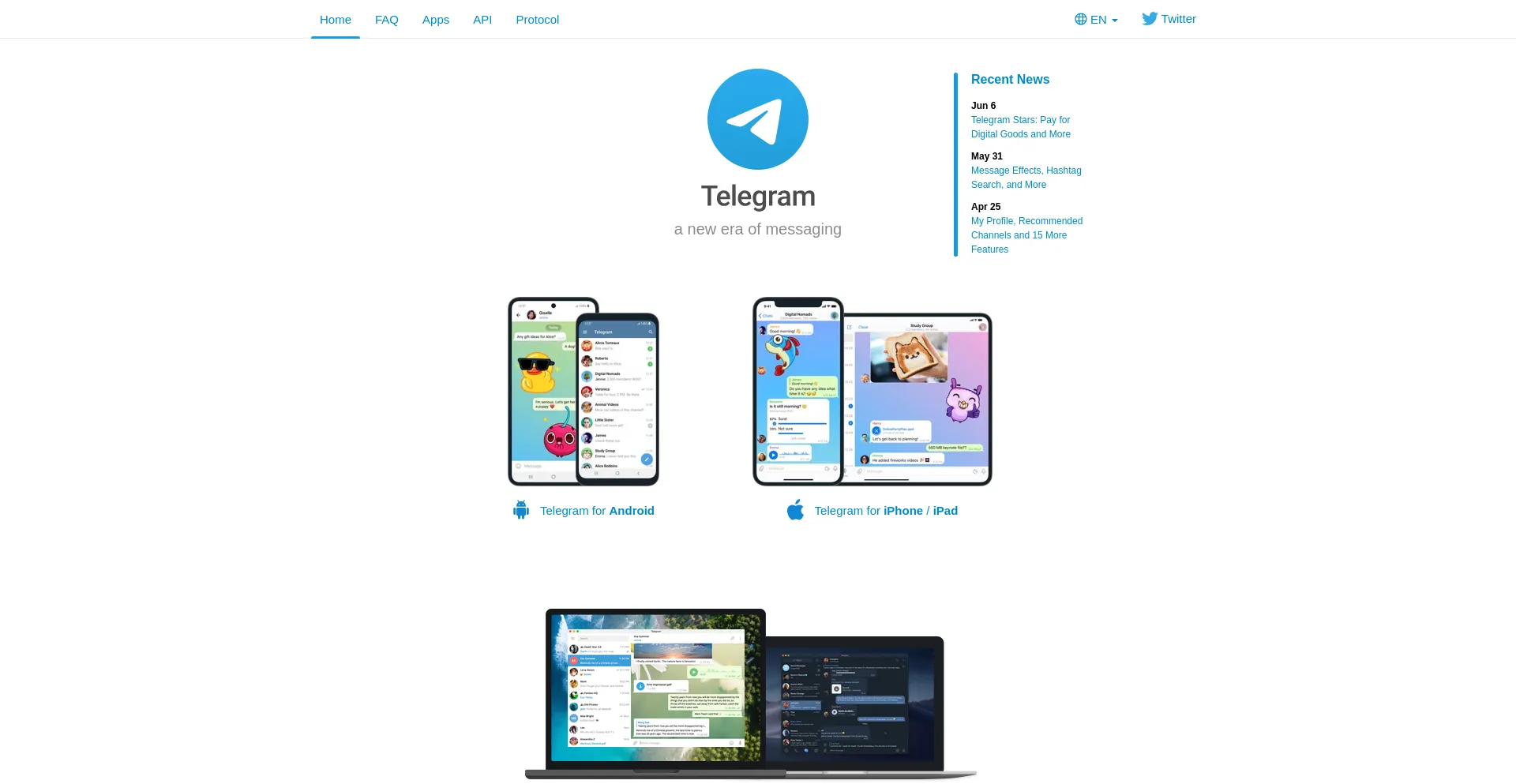 Screenshot of t.me homepage