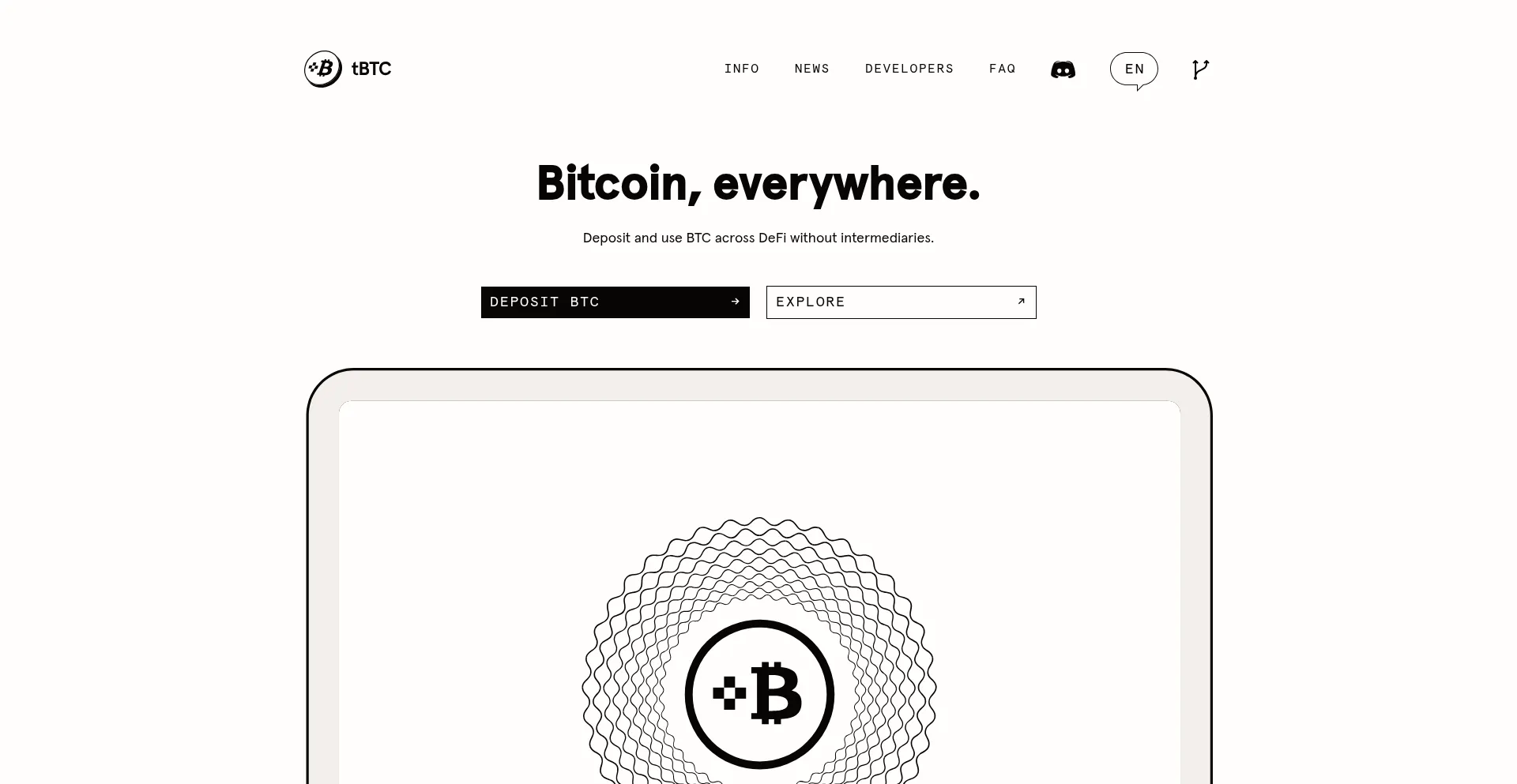 Screenshot of tbtc.network homepage