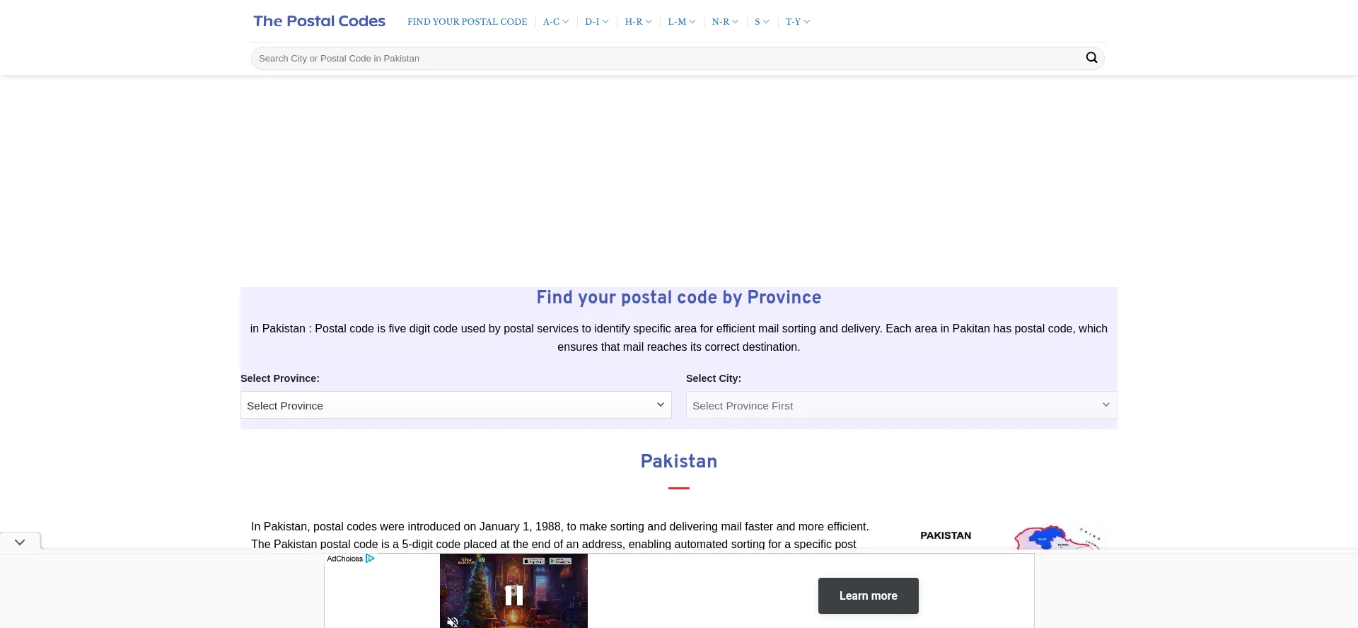Screenshot of thepostalcodes.net homepage